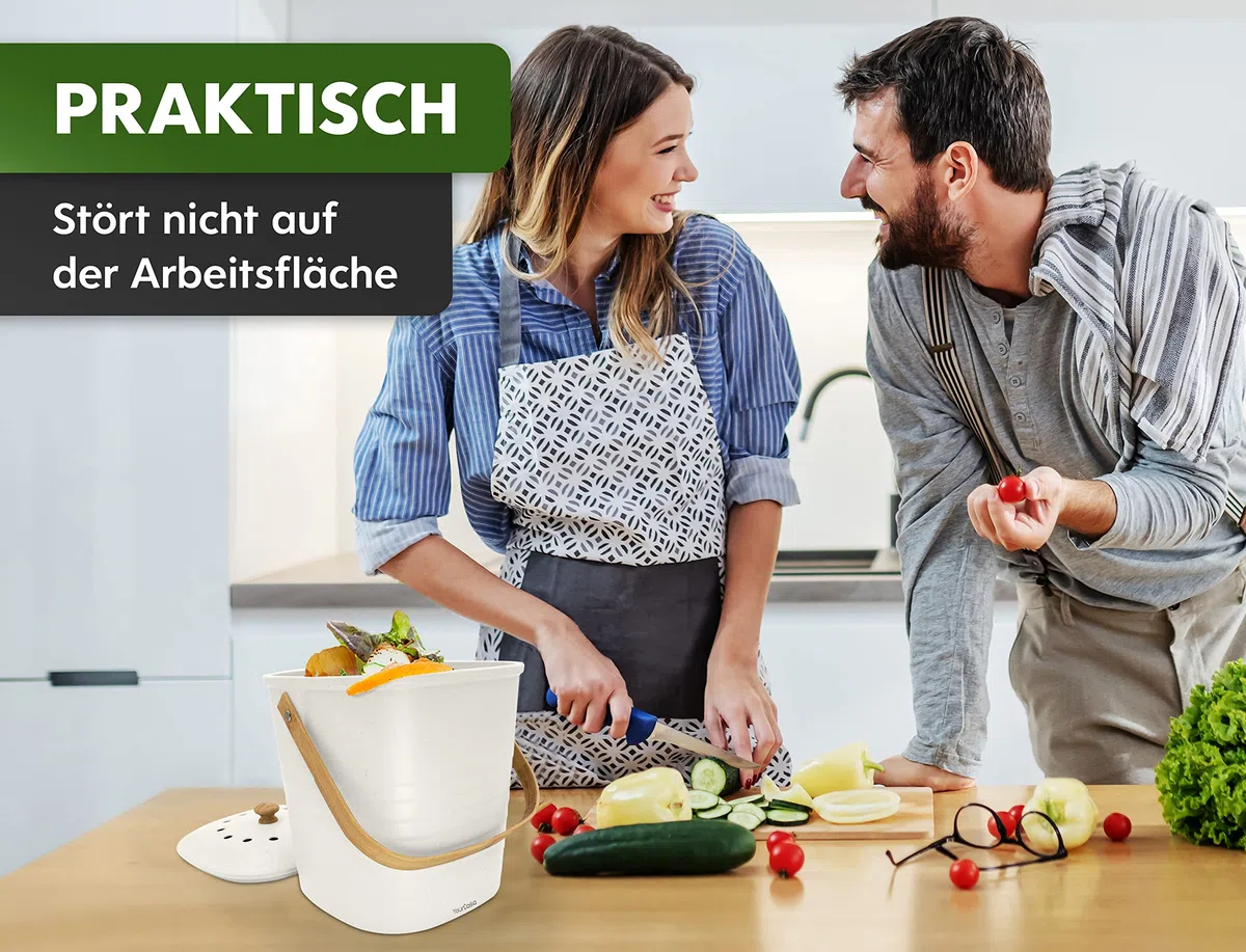 YourCasa Biomülleimer Küche klein 4L geruchsdicht für Biomüll - Komposteimer mit Aktivkohlefilter - nachhaltiger Bio Mülleimer mit Deckel Abfalleimer Behälter Bioabfallbehälter Biotonne (4L Weiss)