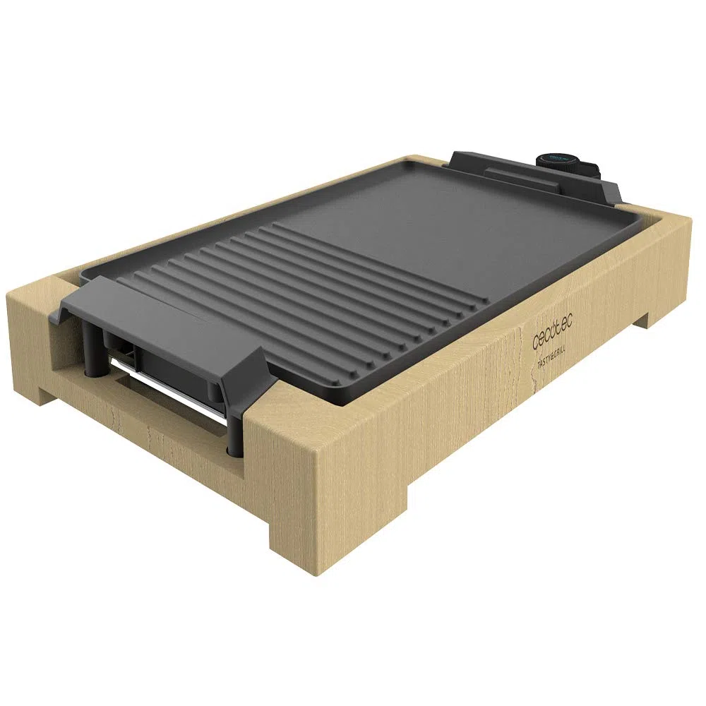 Cecotec elektrische Grill- und Kochplatte Tasty & Grill 2000 Bamboo, 2000 W, Bambusrahmen, einstellbarer Thermostat, gemischte Oberfläche, spülmaschinenfest