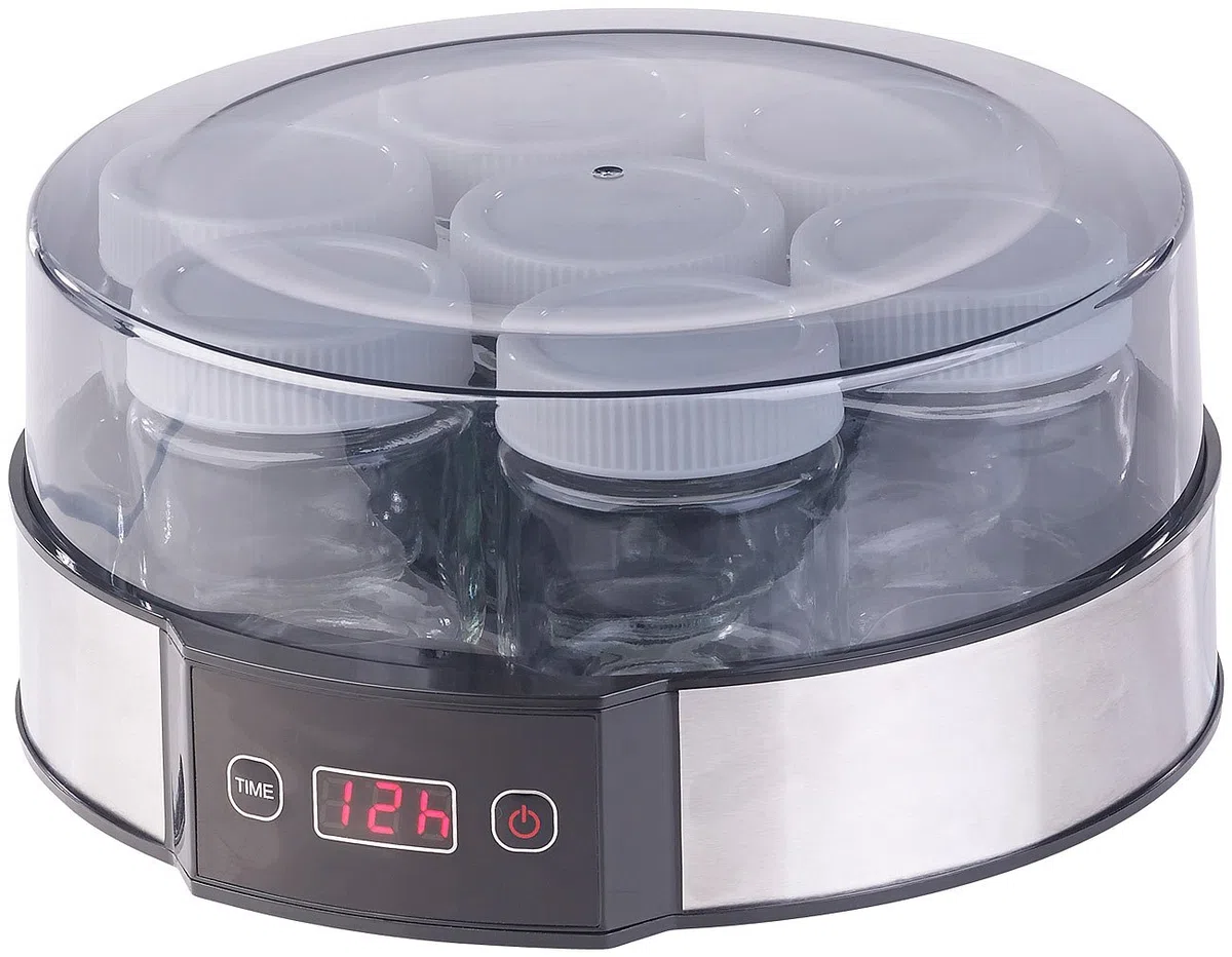 Rosenstein & Söhne Joghurt Zubereiter: Joghurt-Maker mit Zeitschaltuhr, 7 Portionsgläser je 190 ml, 20 Watt (Automat, Joghurtzubereitung, frei)