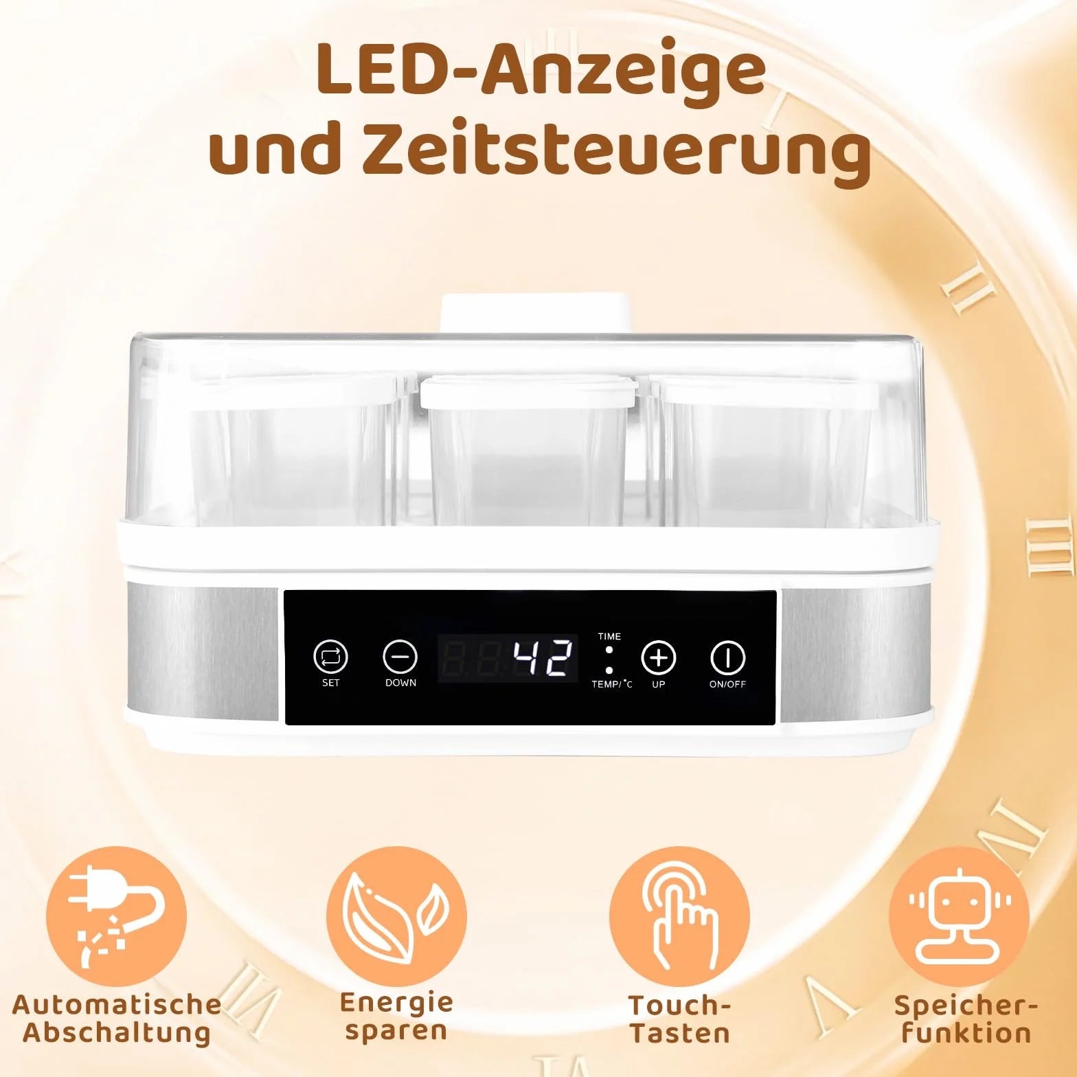 Joghurtbereiter, Griechischer Joghurtmaschine mit Temperatur- und Timer, Automatischer Digitaler Joghurt Maker mit 9 Gläsern, Perfekt für den Heim-Bio-Joghurt, Käse-/Natto-Zubereiter, BPA-frei, 40 W