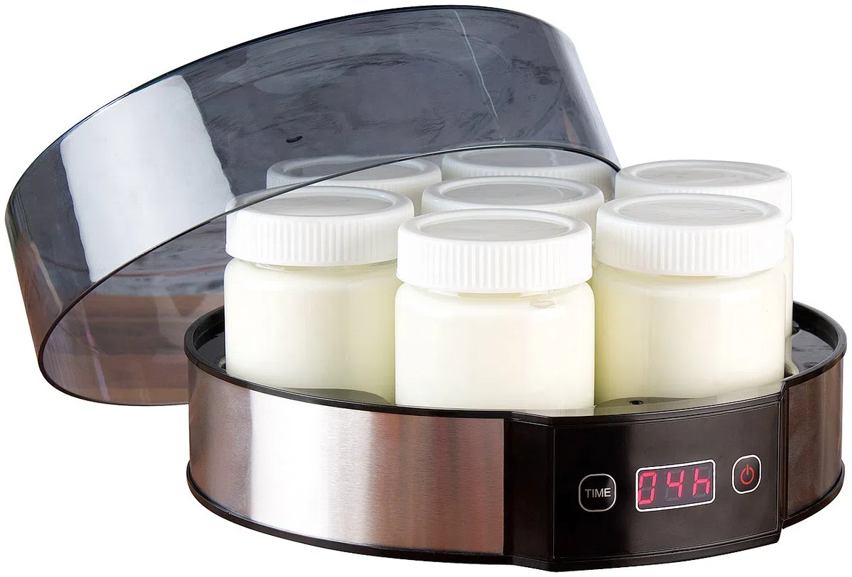 Rosenstein & Söhne Joghurt Zubereiter: Joghurt-Maker mit Zeitschaltuhr, 7 Portionsgläser je 190 ml, 20 Watt (Automat, Joghurtzubereitung, frei)
