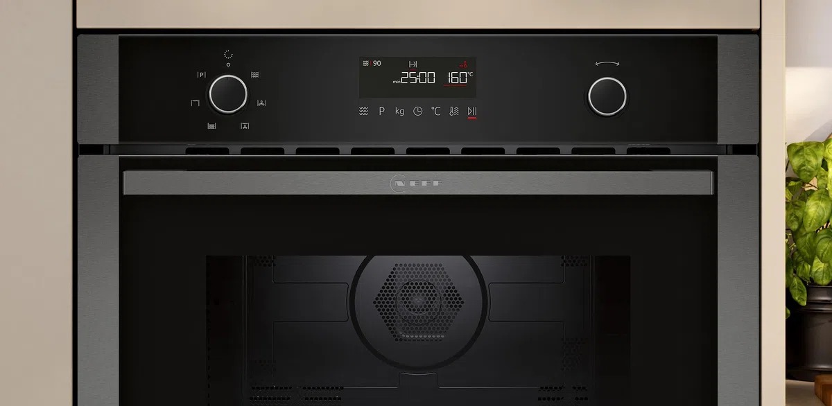 Neff N 50, C1AMG84G1, Einbau Mikrowelle mit Heißluft 60 x 45 cm, Easy Clean für schnelle Reinigung, LCD Display, 1-Touch Buttons, Automatikprogramme, Grill, Graphite-Grey