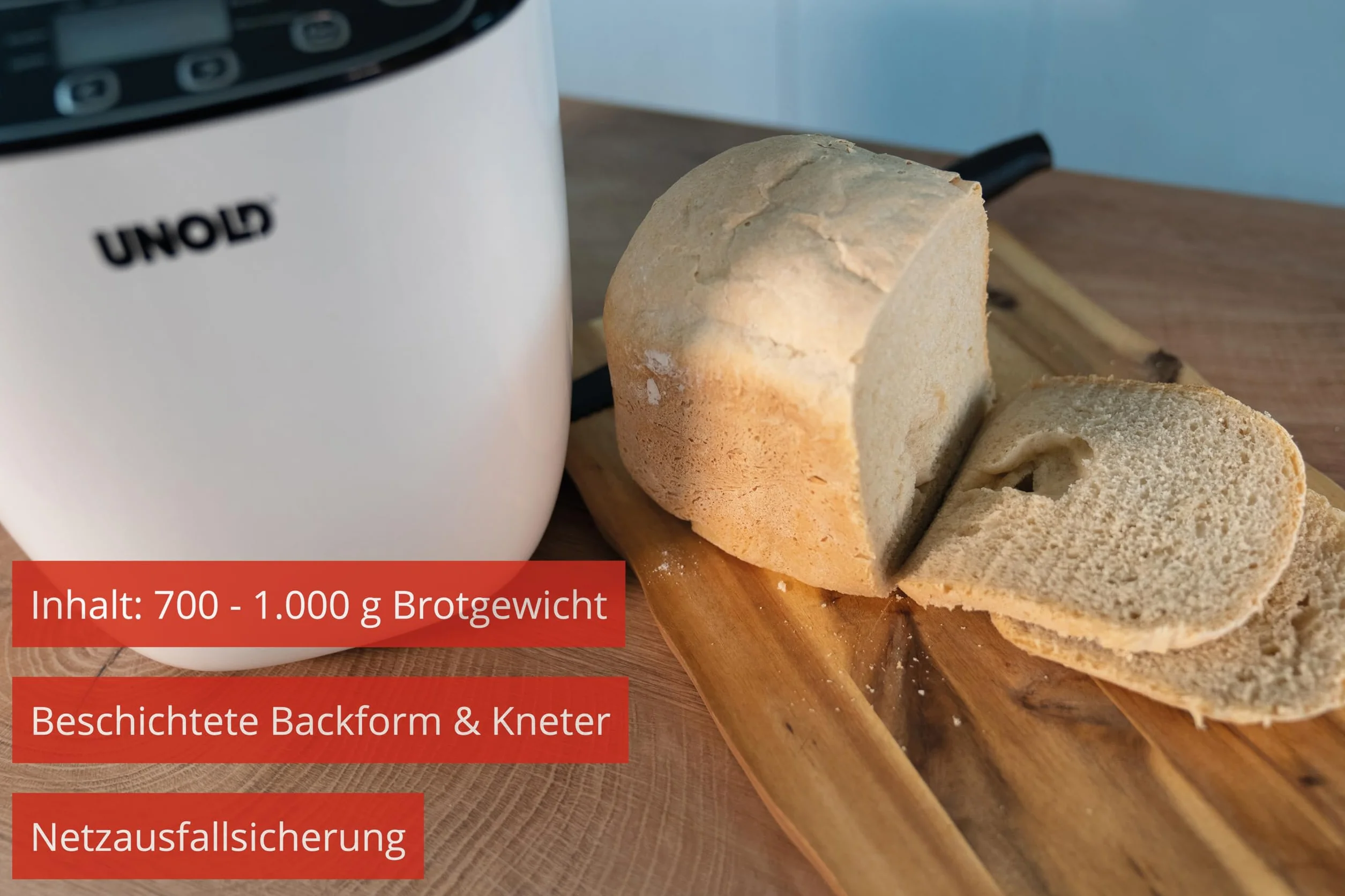 Unold 68010 Backmeister Design - Brotbackautomat, bis 1.000g Brotgewicht, Schwarz-Weiß, 550 Watt, BPA-frei, Cool-Touch-Gehäuse, 12 gespeicherte Programme, LCD-Display