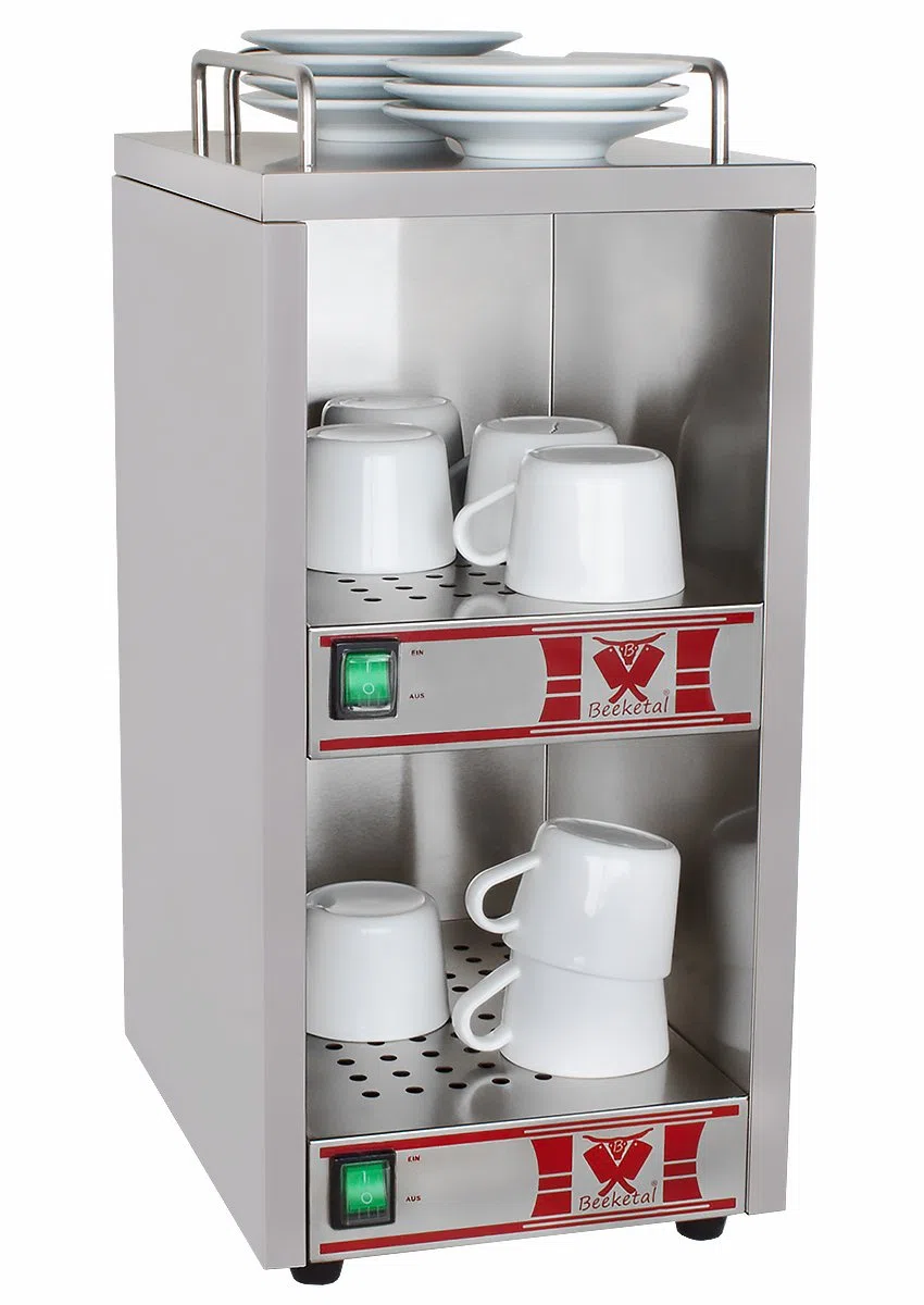 Beeketal 'BTW-1' Profi Gastro Tassenwärmer elektrisch für bis zu ca. 36 Tassen (je nach Tassengröße), 2 Fächer getrennt regelbar, konstante Wärme mit nur 2 x 70W, (B/T/H): ca. 250 x 320 x 550 mm