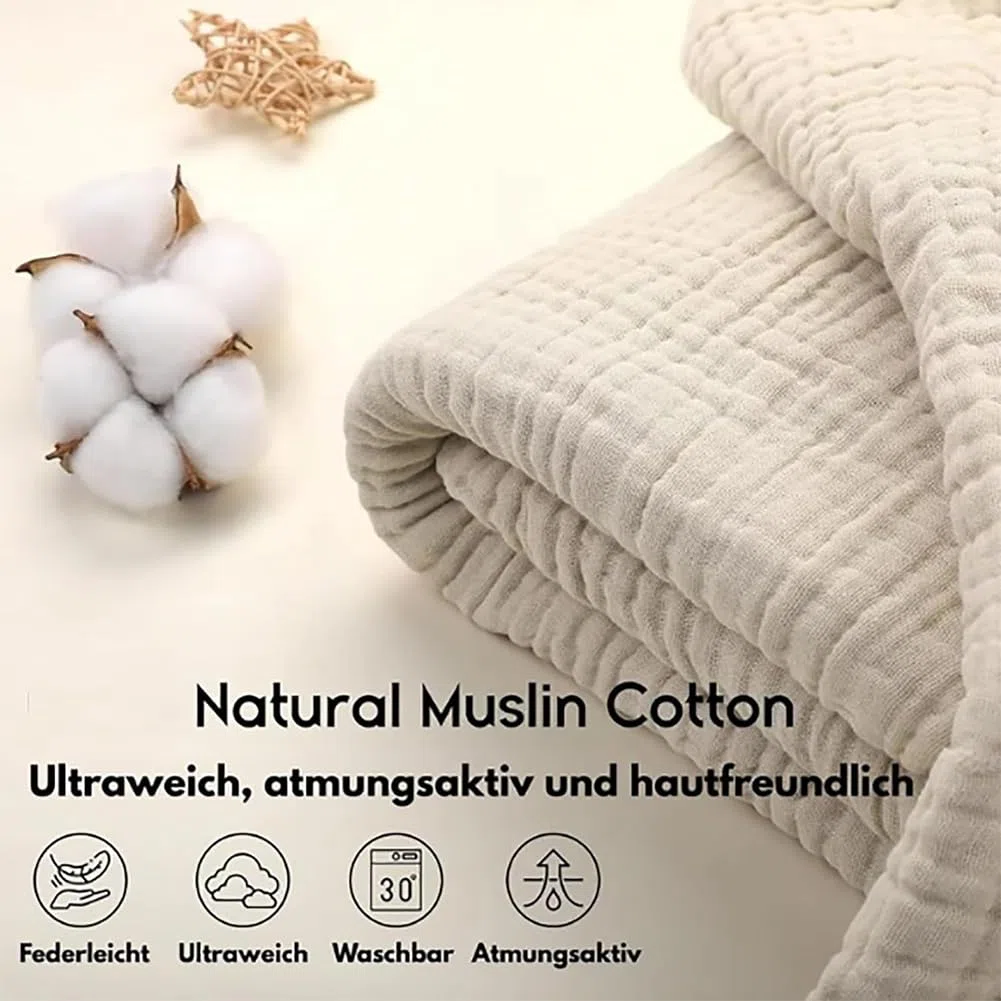 Musselin Decke, Sommer Musselin Decke Erwachsene, Natürliche Musselin-Baumwolle, Kühle, Weich Und Atmungsaktiv as Cuddly Blanket, Bed, Couch Throw, All Seasons (Weiß,150 * 200cm)