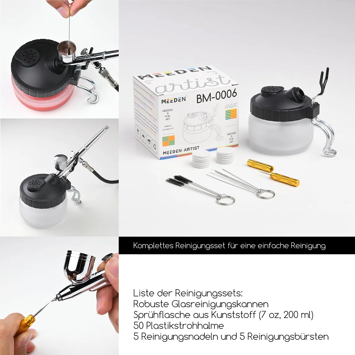 MEEDEN Airbrush Kompressor Set mit 24 Farbset, 1/5PS Air Brush Set mit Auto Stop 3 Dual-Action Airbrushpistole (0.25/0.35/0.5mm) Druckluft Maschine mit Reinigungsset für Künstler Modellbau - 47dB