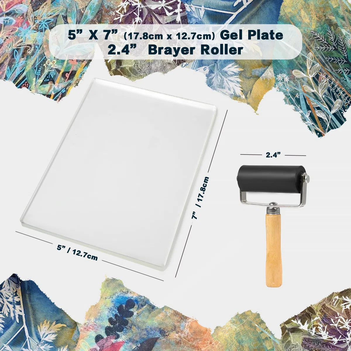 BuzzBright Gel-Druckplatten-Set, komplettes Druckherstellungs-Set mit 12,7 x 17,8 cm Gelatineteller, Brayer, Druckpapier, Acrylfarbe und unverzichtbaren Werkzeugen für Kunstwerke mit gemischten Medien