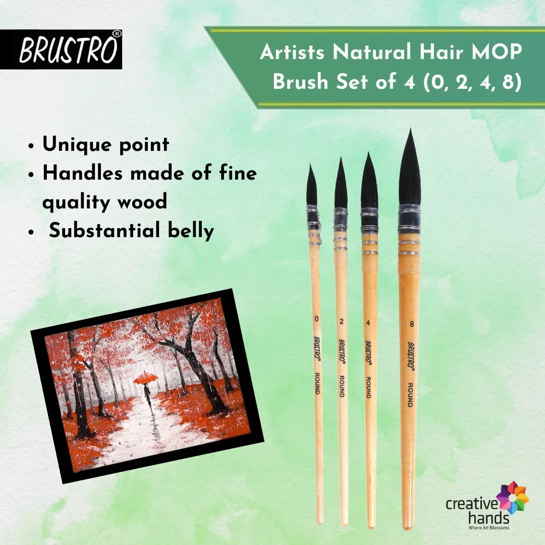 BRUSTRO Künstler-Naturhaar-Wischpinsel-Set, 4 Stück (0, 2, 4, 8)