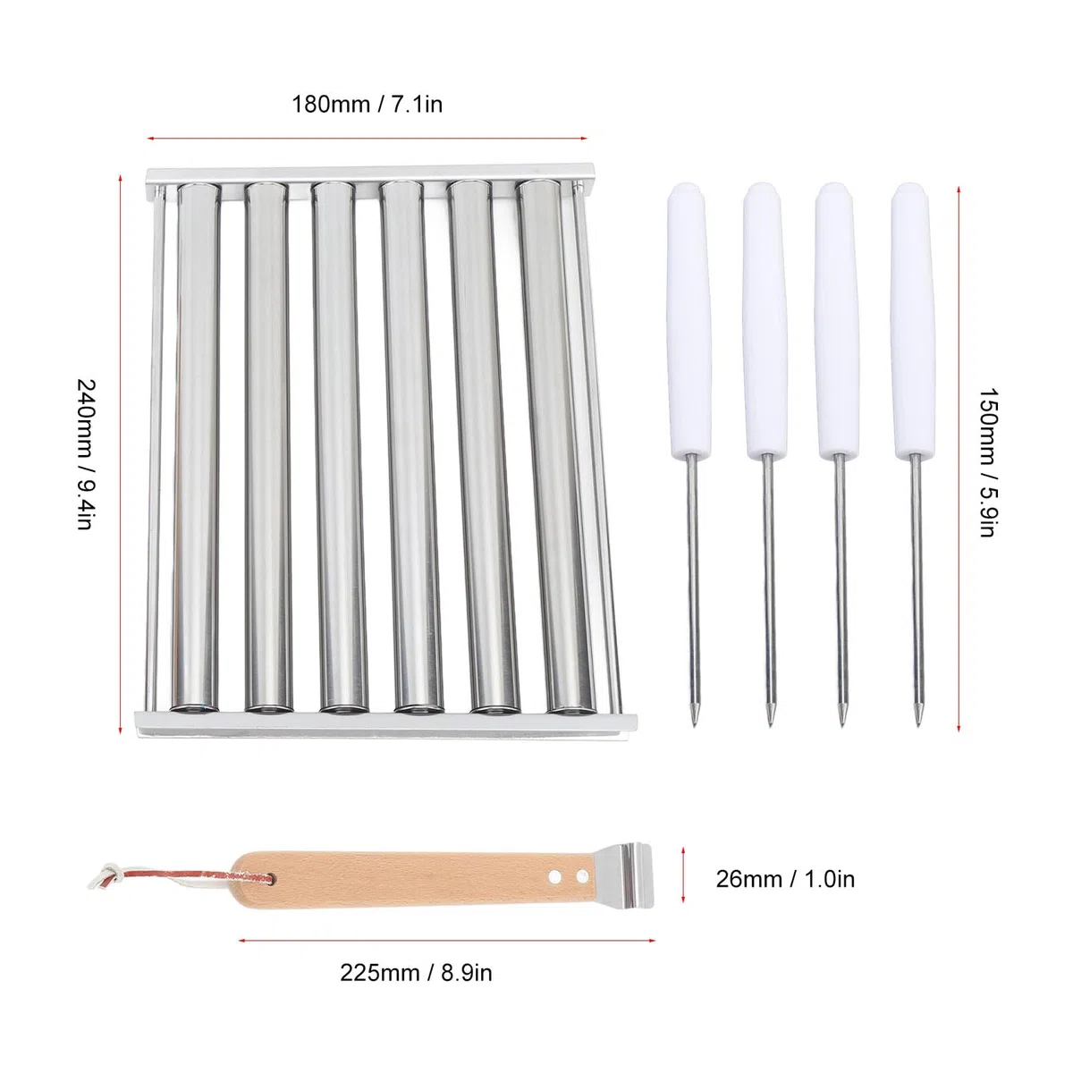 Fdit Hot-Dog-Roller für Mädchen, Abnehmbarer Hot-Dog-Wurstroller aus Edelstahl, Dampfgarer mit Extra Langem Holzgriff, BBQ-Hot-Dog-Roller für Gleichmäßiges Garen (L)