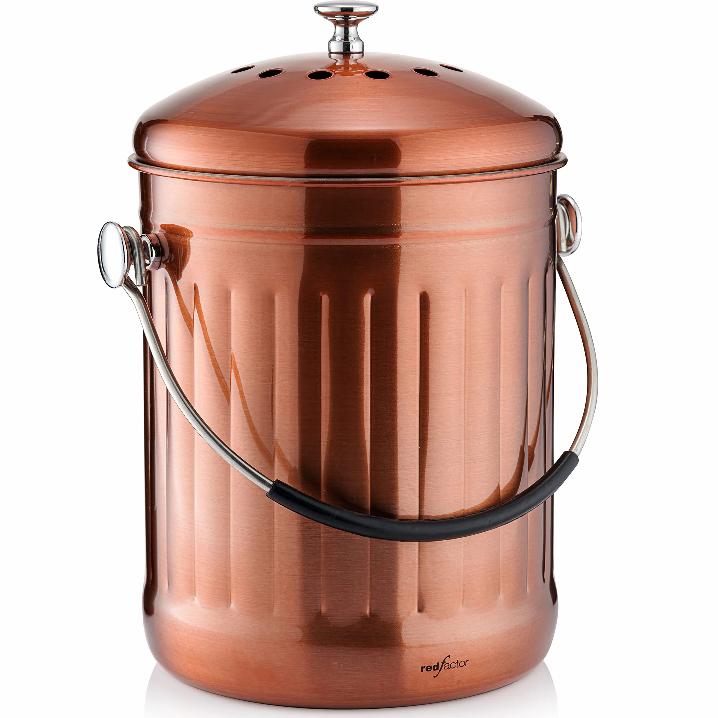 RED FACTOR Premium Kompostbehälter Küche Aus Edelstahl Geruchlos - Bio Mülleimer - Inklusive Kostenlosen Aktivkohlefiltern (Matt Kupfer, 5 Liter)