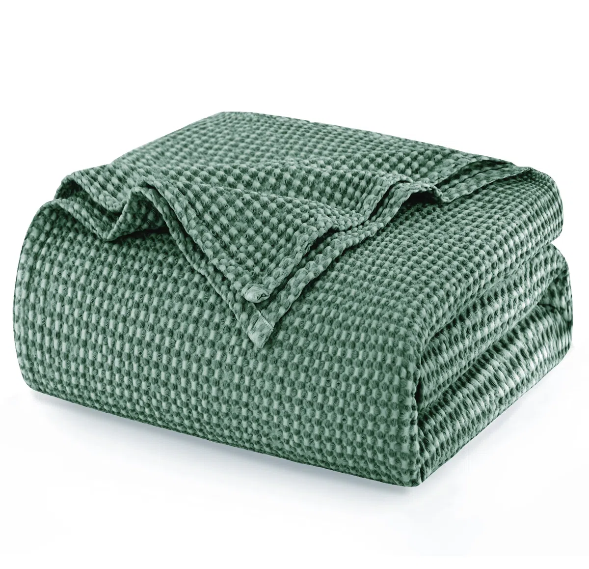 Tagesdecke 100% Baumwolle Waffeloptik 150x200cm Grün Atmungsaktiv Bettüberwurf Couchüberwurf