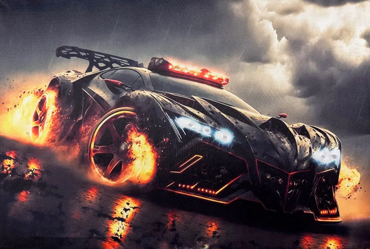Samarkand - Lights LED-Bild mit Beleuchtung LED- Bilder Leinwandbild 65 x 45 cm Leuchtbild FANTASY CAR/FIRE