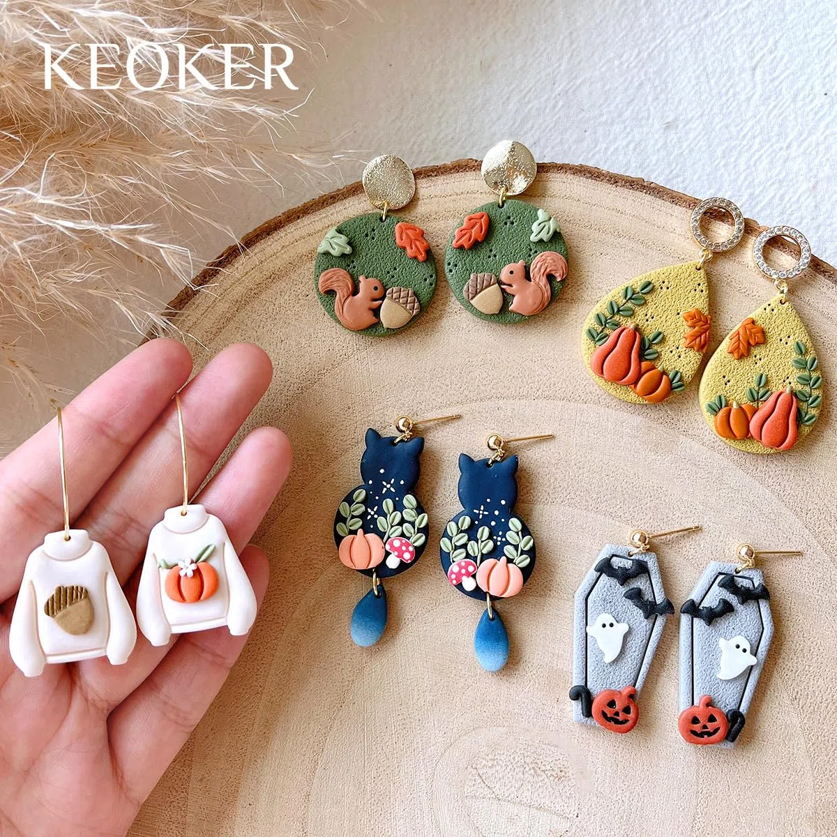 Keoker Mini-Modelliermassen-Schneider für Halloween und Herbst – Ahornblatt-Herbst-Ohrringe, Schmuck-Bastelwerkzeuge