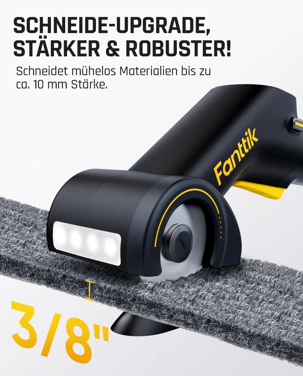 Fanttik C10 Pro BowGuide Elektrischer Kartonschneider, Kalbellose Schere mit LED Anzeige, 2-Geschwindigkeiten, Wiederaufladbarer Rotationsschneider mit Klingen für Stoff, Teppich, Leder, Karton