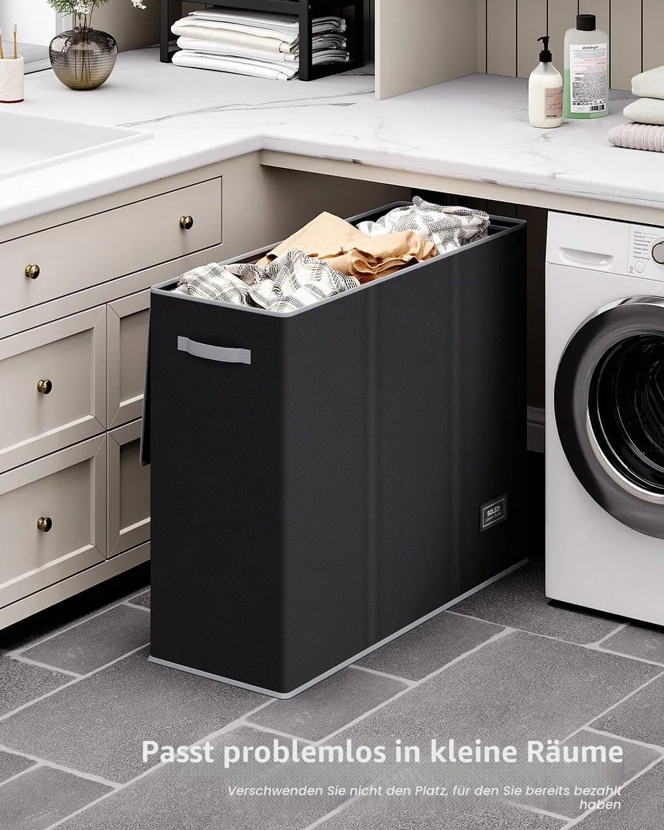 SOLEDI 180L Wäschekorb, Wäschesammler mit Deckel, 3 Fächer und 3 Wäschesack - Großer XXXL Wäschesortierer für Badezimmer, Schlafzimmer, Wäschekammer, Kinderzimmer - 3 x 60L