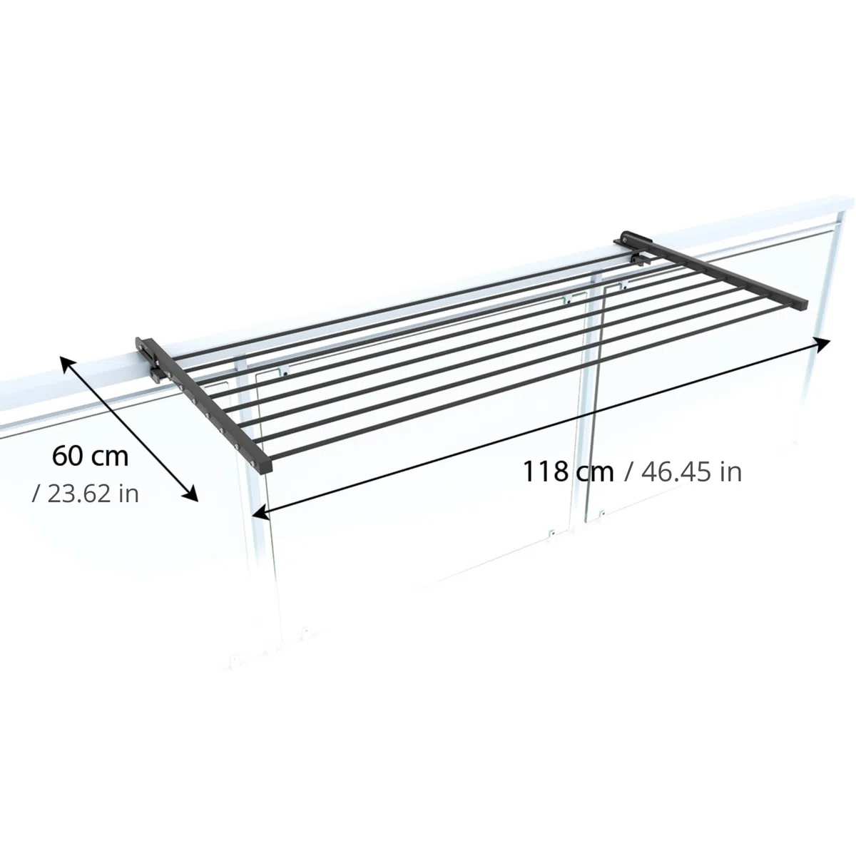 Foxydry, klappbarer Wäscheständer Duo für Außengeländer, strapazierfähig, aus Edelstahl und Aluminium, für Terrassen, Balkone und Geländer, Länge 118 cm (Anthrazit, 118 cm)