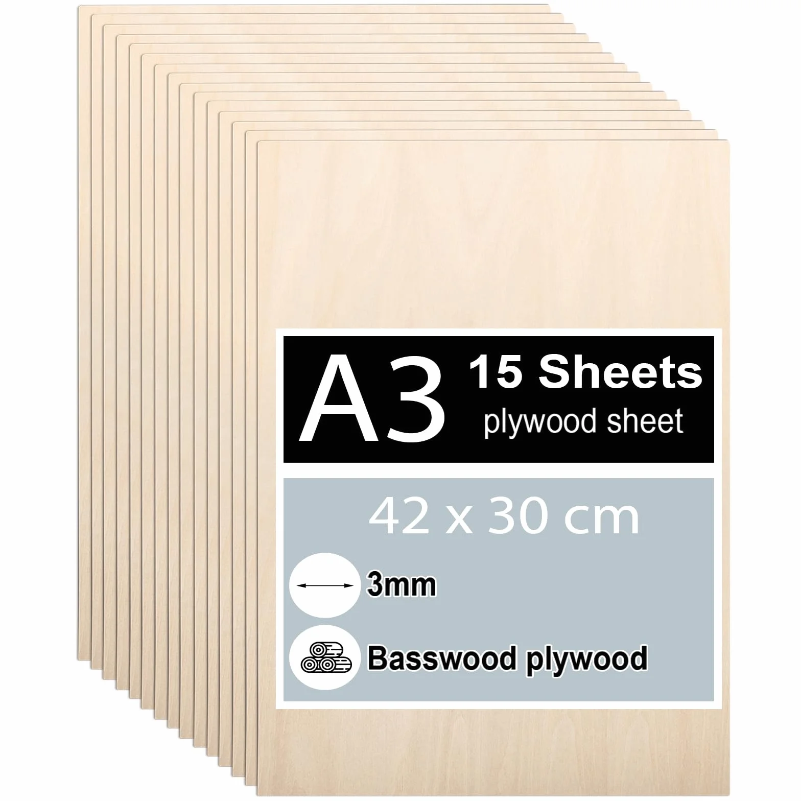 Linde Sperrholz 3mm, 42 x 30 cm, DIY, Laserbearbeitung, Brandmalerei, Modellbau, Deko, Gemälde