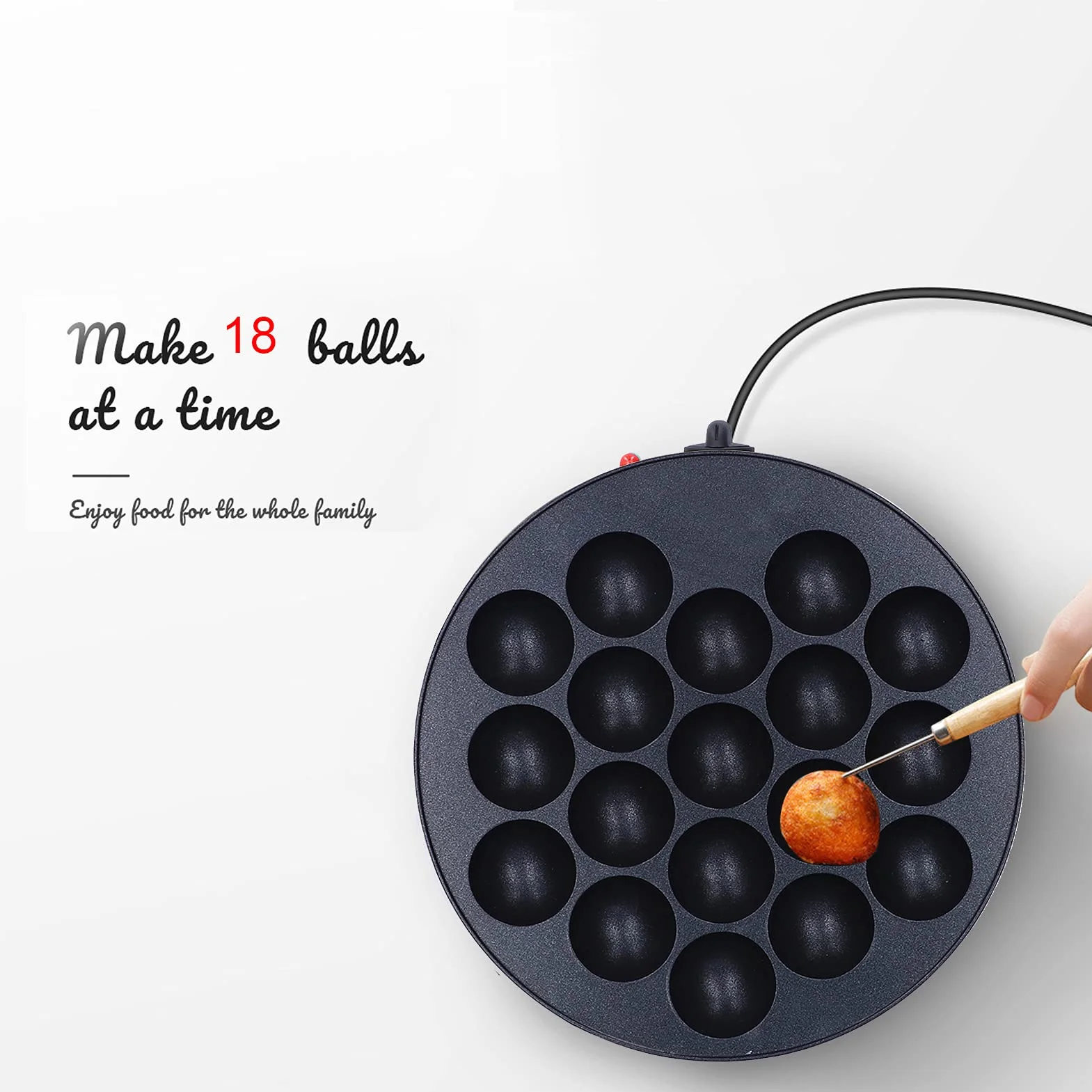 FLEXMAN 18 Loch Takoyaki Maker, 750 W Tragbare Elektrische Backform für Oktopusbällchen, Antihaft Frühstücksmaschine für die Zubereitung Japanischer Takoyaki Oktopusbällchen