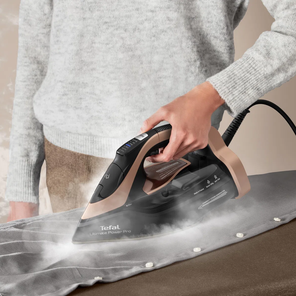 Tefal Ultimate Power Pro Dampfbügeleisen, Pumpentechnologie, 3200 W, 85 g/min kont. Dampfabgabe, 300 g/min-Dampfstoß, Micro Calc-Filter, Autoclean-Bügelsohle, Tropfstopp, 350 ml Wassertank, FV9E50E0