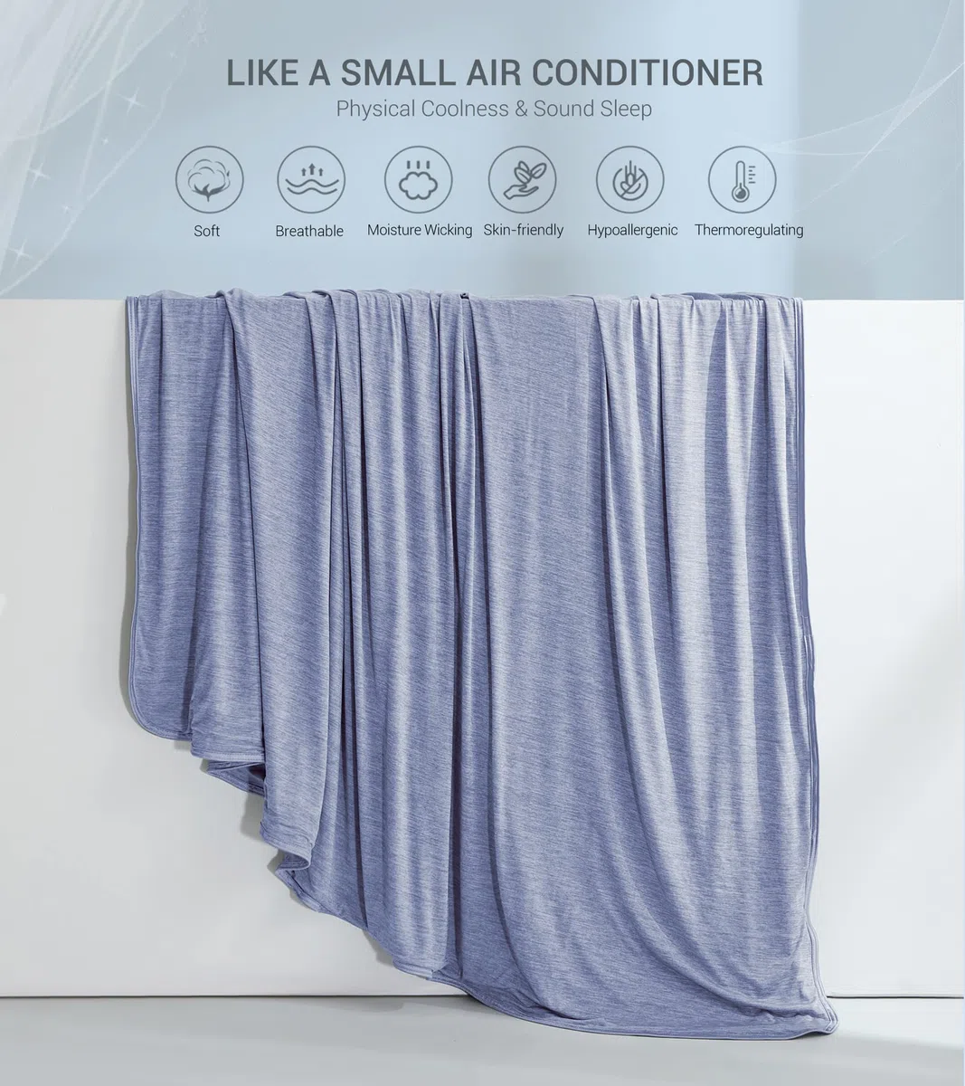 Marchpower Kühldecke 229 x 274cm, leichte Sommerdecke mit Japanische Arc-Chill Q-Max>0.5 Kühlfasern, Nimmt Körperwärme auf, 2 in 1 doppelseitig Kinderdecke Wohndecke Sofadecke Reisedecke - Blau