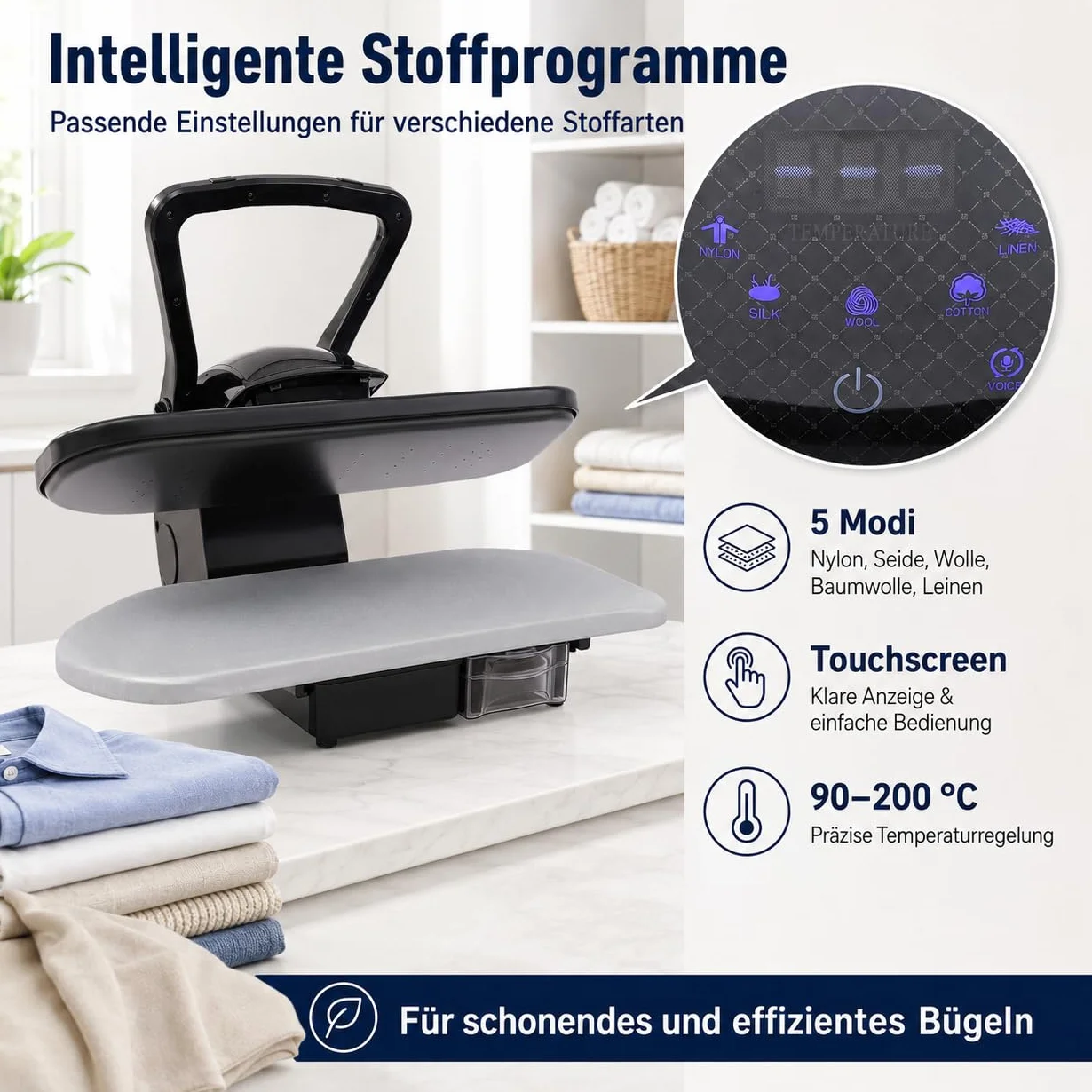 2200W Intelligente Dampfpresse Digitale Dampfpresse mit 5 Stoffeinstellungen 90-200℃ Temperatureinstellung Dampfbügelpresse mit Touchscreen Bügelpresse Mangel Bügelmaschine
