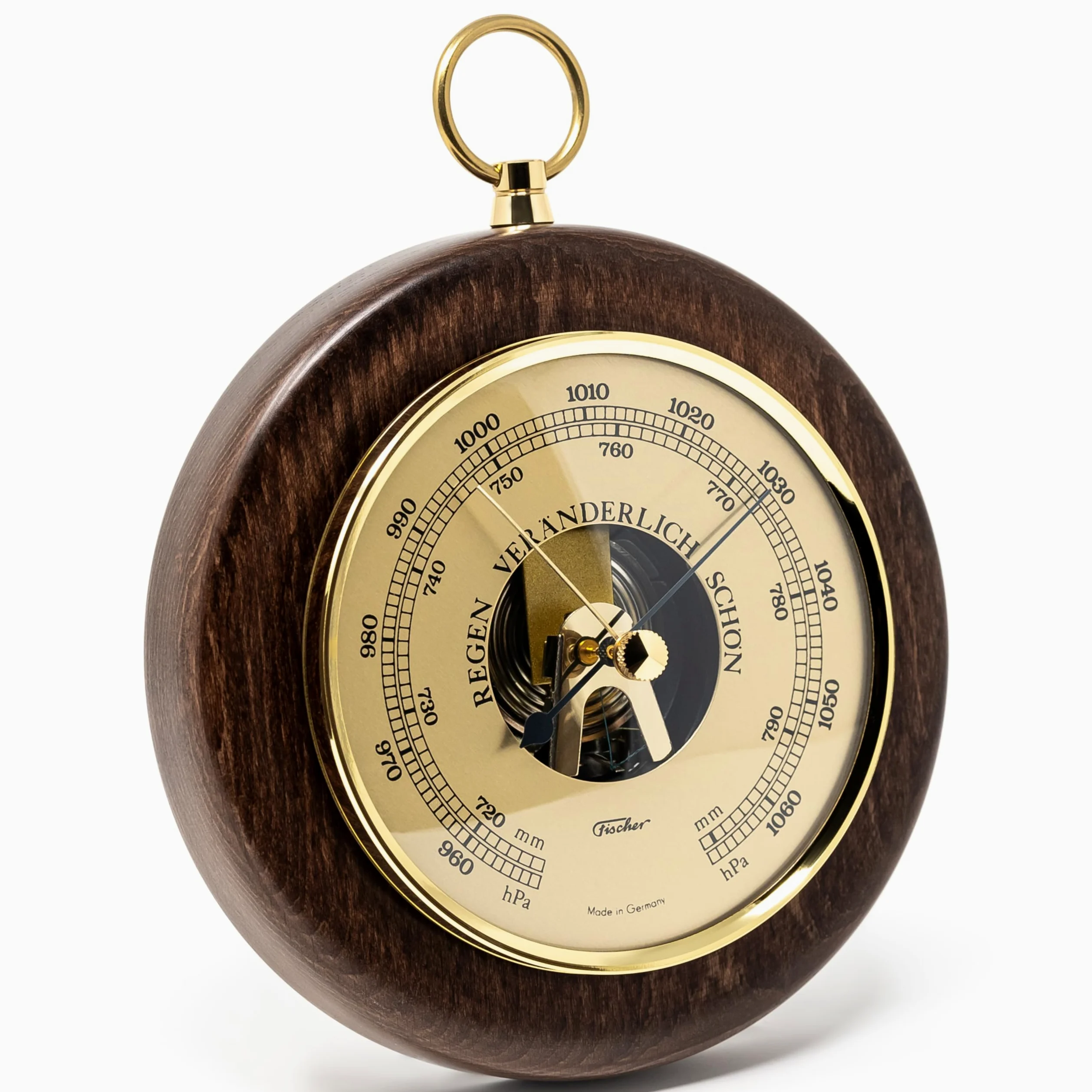 Fischer 1366R-12 Barometer - 140 mm Druckmessgerät mit Echtholz-Gehäuse nussbaumfarben gebeizt - Made in Germany