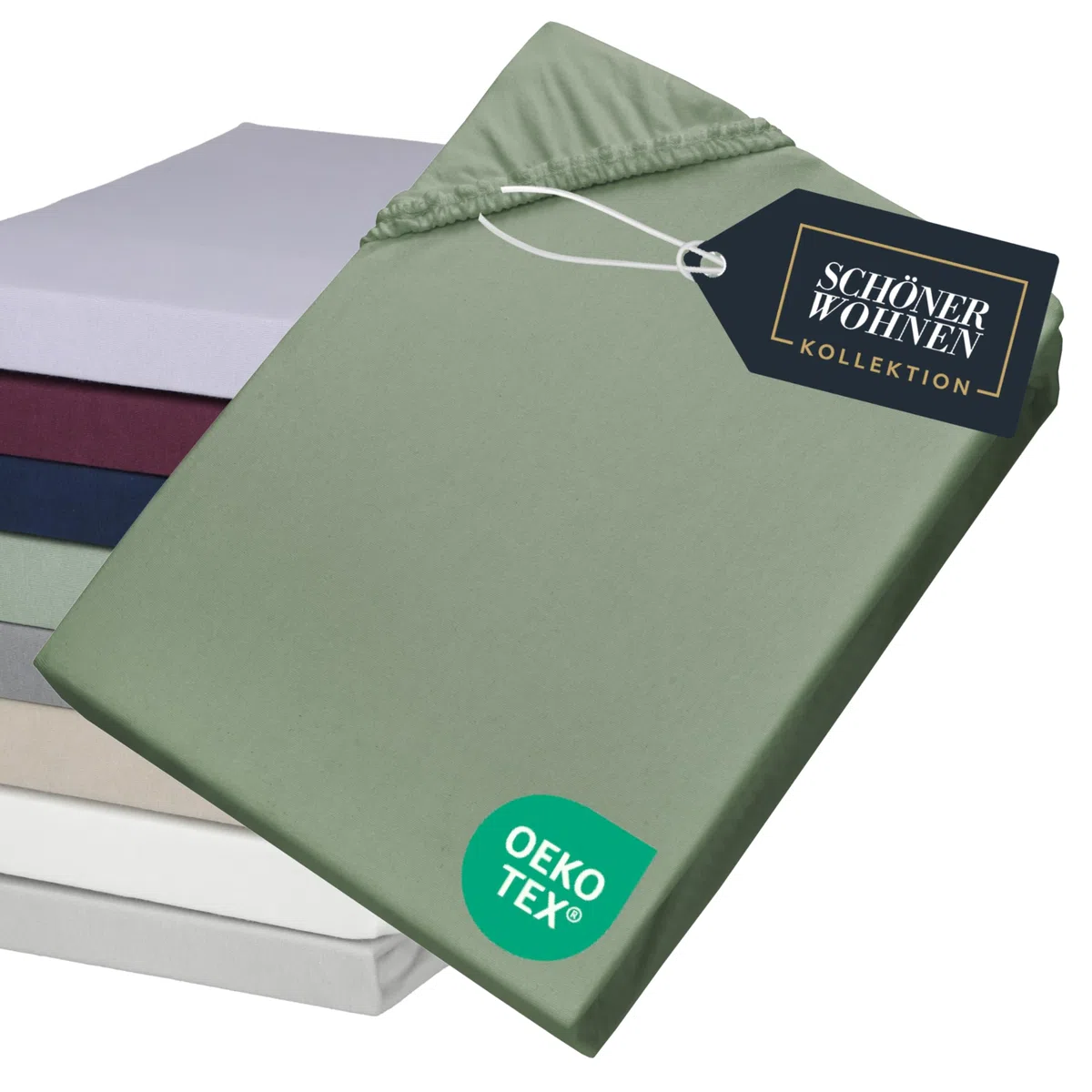 SCHÖNER WOHNEN Spannbettlaken 180x200cm Grün bis 200x200cm - Luxus Spannbetttuch aus Jersey-Baumwolle Öko-Tex Bed Sheets - für Matratzen bis 30 cm Steg hoch & Boxspringbett - Bettlaken King