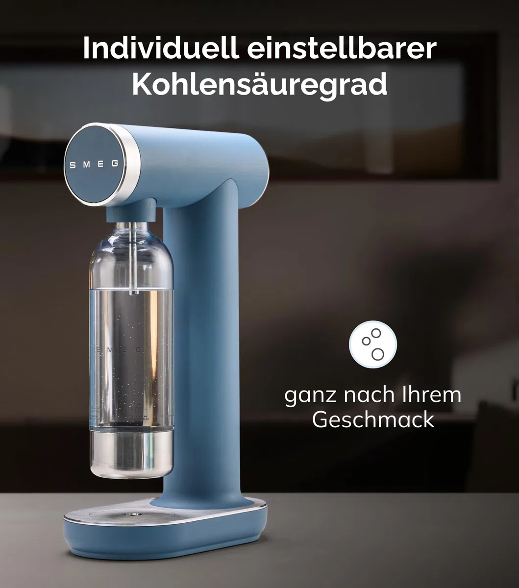 Smeg, SKC01BLM Wassersprudler mit Sprudelregler und Tropfschale, 800-ml-Flasche, CO₂-Zylinder nicht enthalten, Mattschwarz