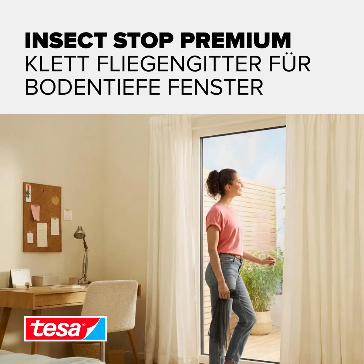 tesa Insect Stop Klett Fliegengitter Premium für Fenster, Insektenschutz mit starkem Klettband, rückstandsfrei entfernbar, zuschneidbar, ohne Bohren - 3X 125 cm x 245 cm - Anthrazit (Durchsichtig)