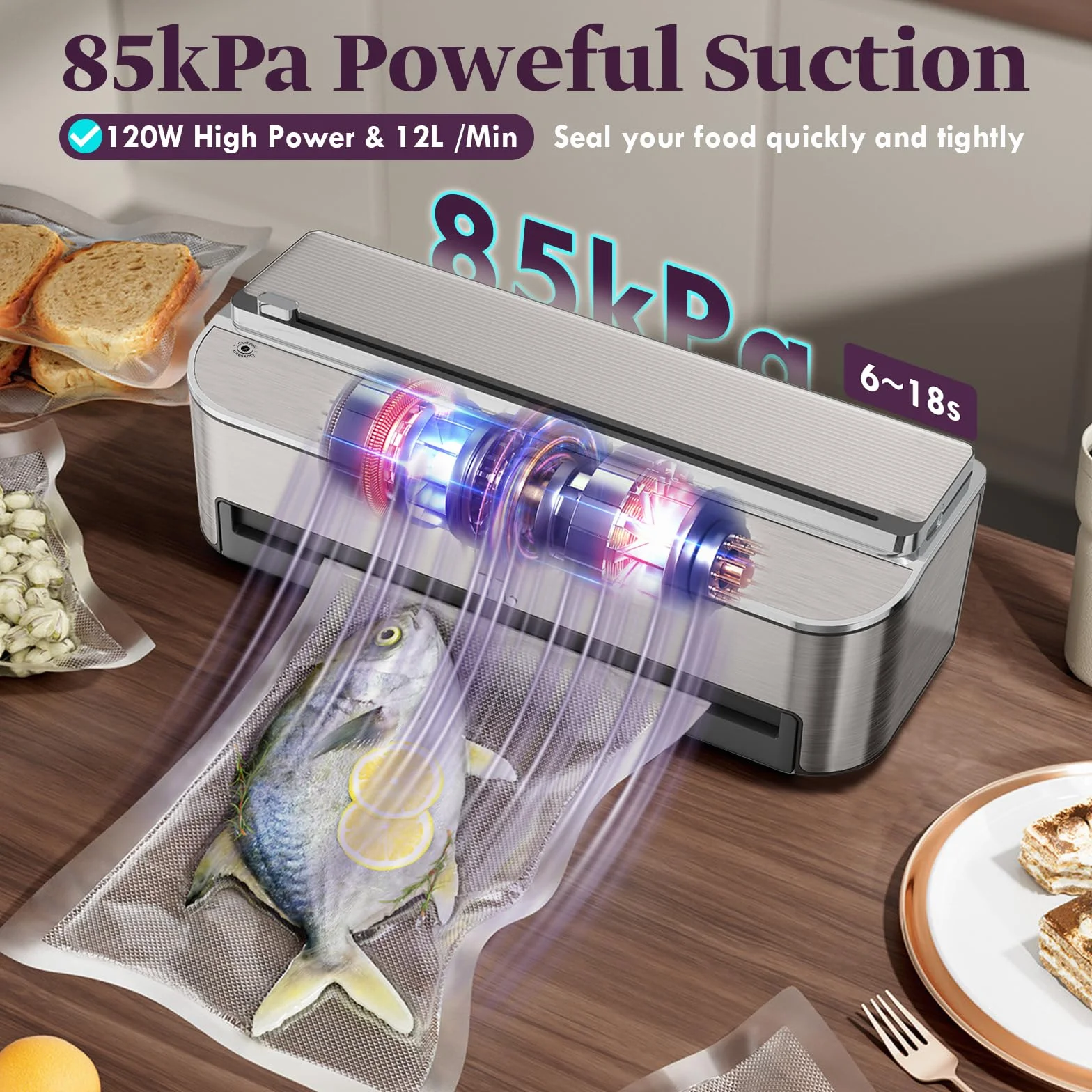 Mesliese Vakuumiergerät 85kPa 120W Automatische Lebensmittelversiegelungsmaschine Edelstahl