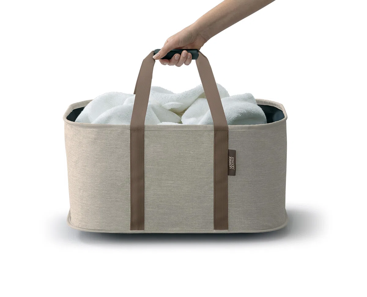 Joseph Joseph Hold-All faltbarer 35L Wäschekorb, Feuchtigkeitsabweisend, Strapazierfähig, Beige
