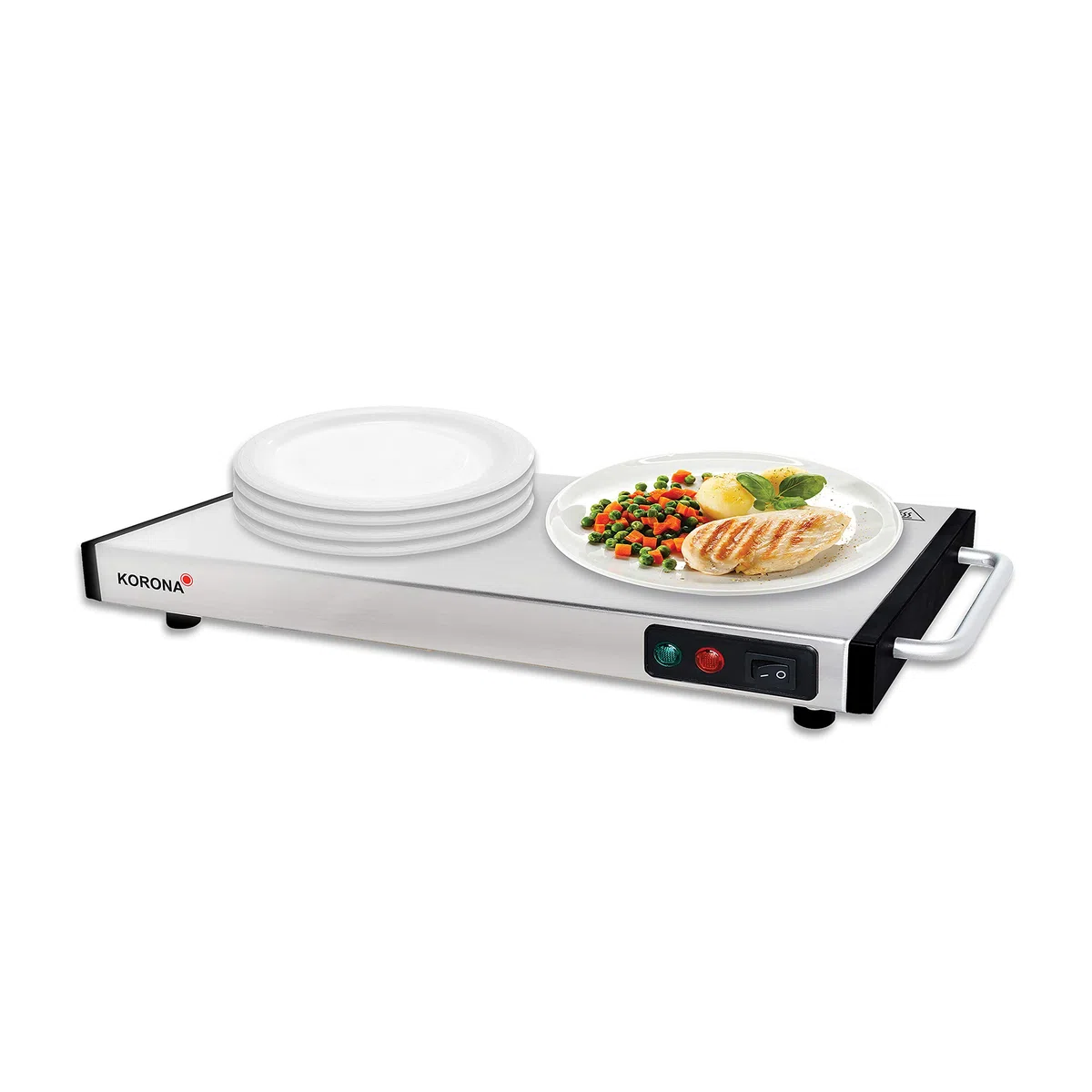 Korona 59500 Warmhalteplatte 1100 Watt max. zum Warmhalten von Speisen | kabellos nutzbar | 40 x 20 cm, Edelstahl