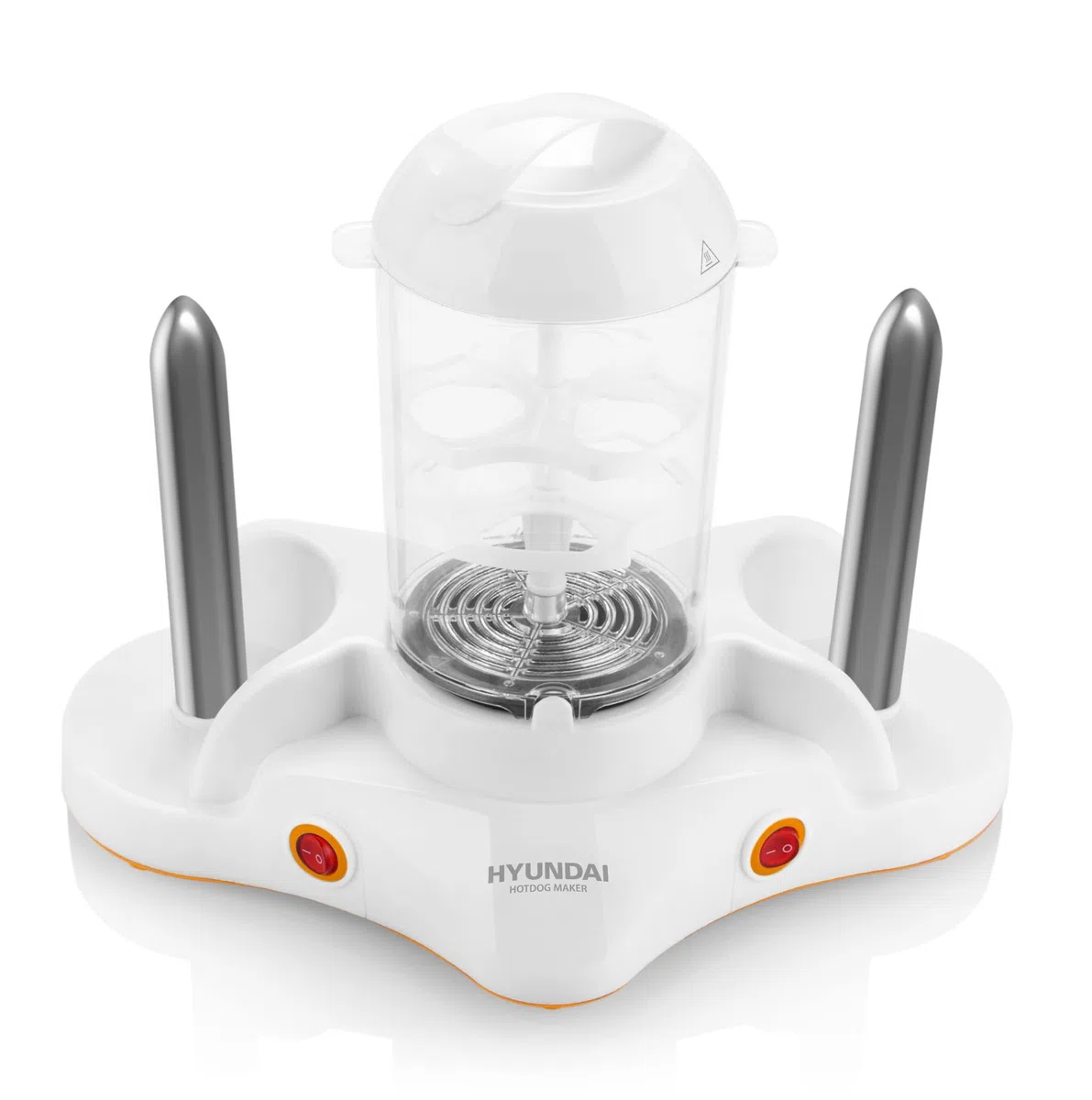 HYUNDAI Hot-Dog-Maker HDM 120 I 1-12 Würstchen I 1-6 Eier I Maiskolben kompatibel I 2 Ständer zum erhitzen von Brötchen I Kleiner Helfer für Wiener, Eier und Mais