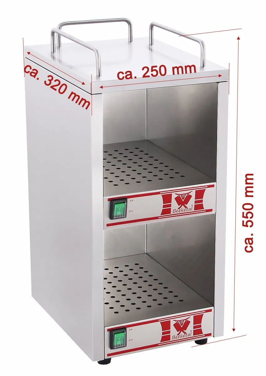 Beeketal 'BTW-1' Profi Gastro Tassenwärmer elektrisch für bis zu ca. 36 Tassen (je nach Tassengröße), 2 Fächer getrennt regelbar, konstante Wärme mit nur 2 x 70W, (B/T/H): ca. 250 x 320 x 550 mm