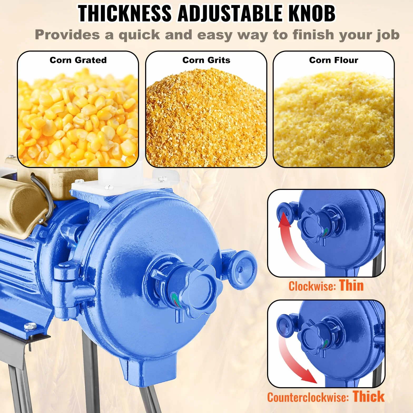 VEVOR elektrische Getreidemühle Gewürzmühlen 3 kW, kommerzielle Maismühle mit Trichter, Pulvermaschine mit einstellbarer Stärke, Hochleistungs-Futtermehl-Müslimühle, Weizenmühle, Trockenmühle