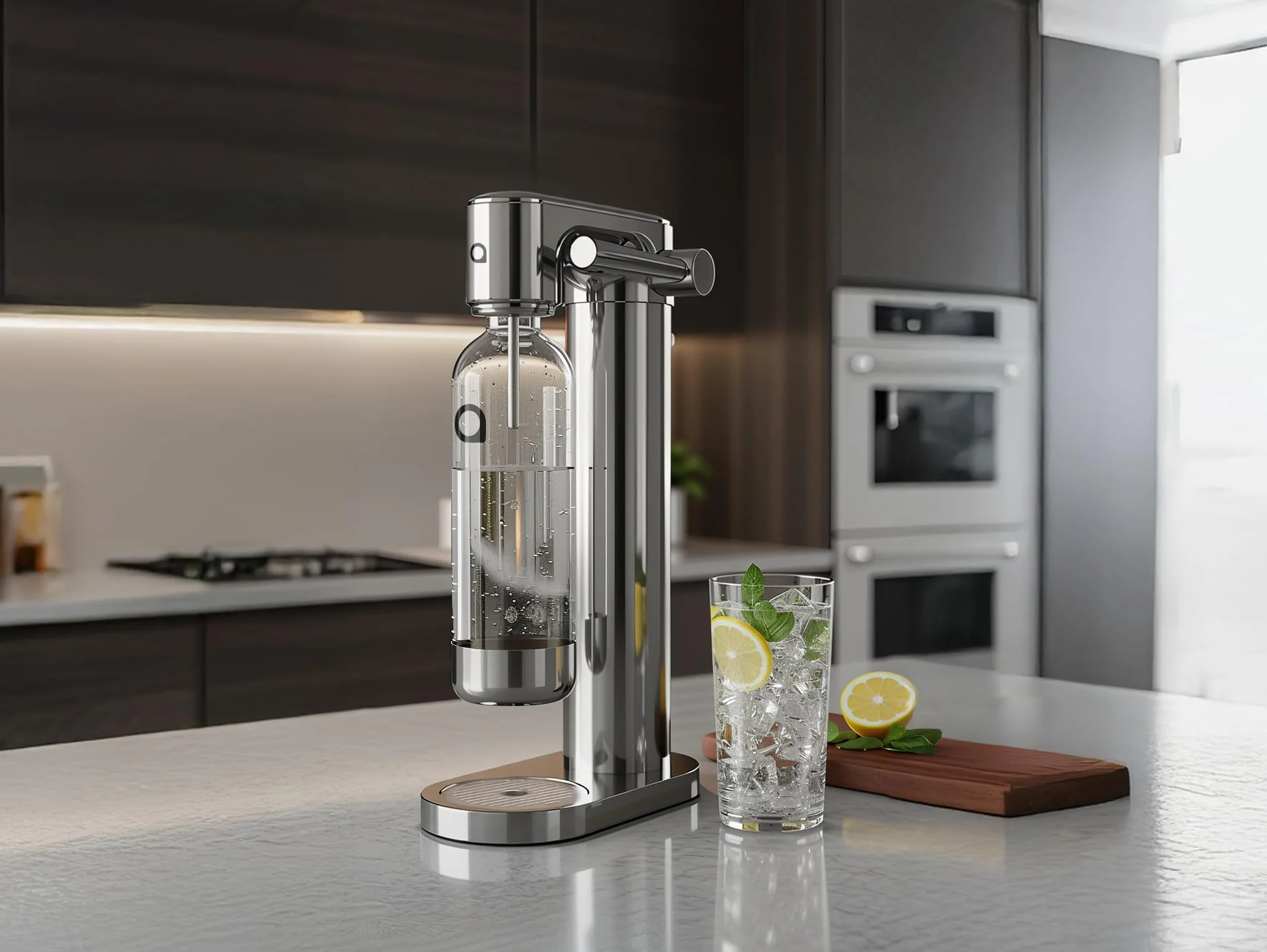 Aquafloow Wassersprudler aus Edelstahl – Manuelle Sprudelwasserbereitung mit CO₂-Zylinder bis zu 60 L, BPA-freie 0,8 L Kunststoffflasche mit Edelstahlboden für Zuhause, Soda Maker