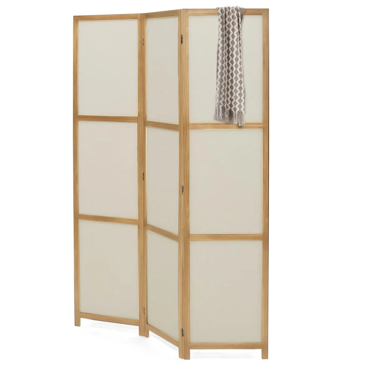 IDMarket - Innenparavent aus Holz und beigem Stoff