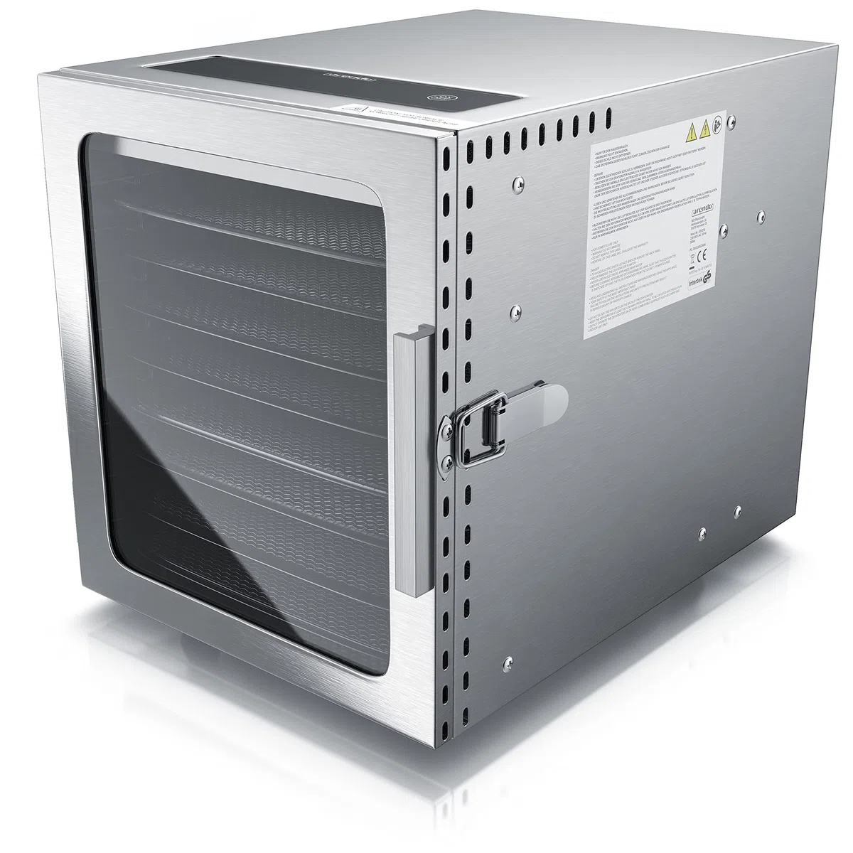 Arendo - Edelstahl Dörrautomat 8 fach - 500 Watt mit Temperaturregler - Dörrgerät für Lebensmittel Fleisch Früchte Obst Pilze - Timer bis zu 24 h - 8 Einlegefächer - GS - Dehydrator