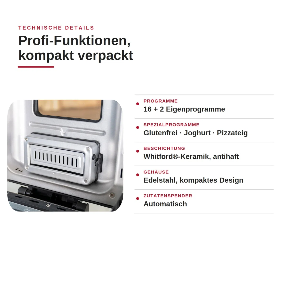UNOLD Brotbackautomat BackProfi 68476 – Brotbackmaschine mit automatischer Zutatenspender, 18 Programme inkl. Glutenfrei & Joghurt, Touchscreen, Timer bis 15 h, Warmhaltefunktion - bis 1000g Brot