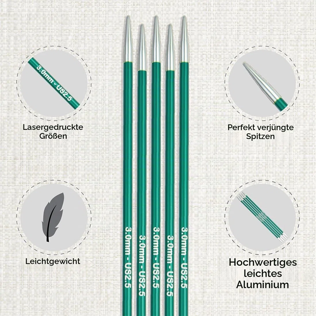 KnitPro Zing Starter Double Pointed Needle Set 8" (20cm) | 6 Größen (2,5 mm bis 5 mm)
