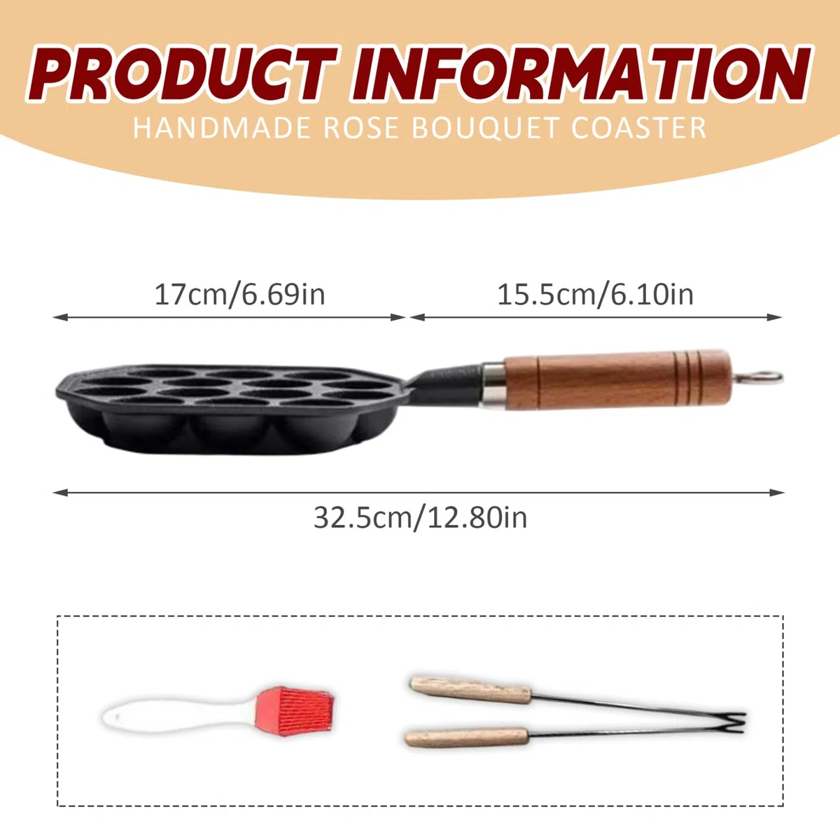 1 Set Takoyaki Pan mit hängendes Griff, 14 Löcher Non -Stick -Hersteller mit Gabel & Ölbürste, für Pofertjes Pfannkuchenbälle