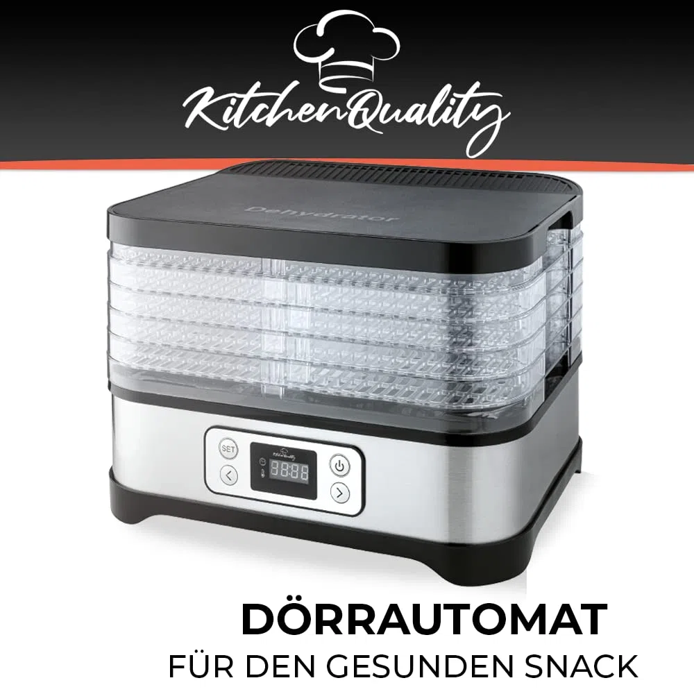 Dörrautomat | Elektrischer Obst-, Fleisch- & Kräutertrockner | 5 Einlegeböden | Timer & Überhitzungsschutz | Gesunde Snacks ohne Zusatzstoffe | 260 Watt Leistung