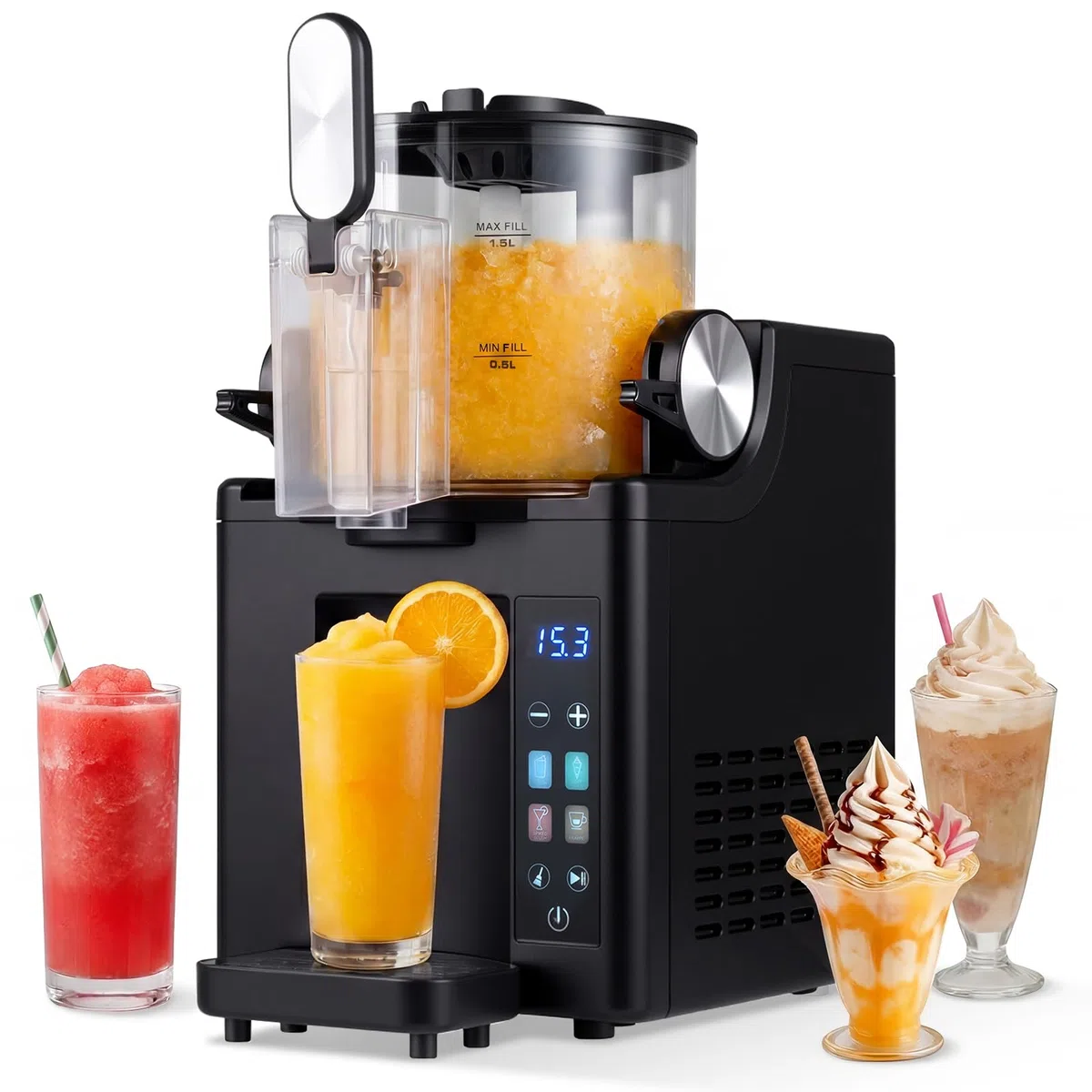 COSTWAY 1,5L Slush Maschine, kein Eis erforderlich | Slusheis Eismaschine mit LED Touch Steuerung, 4 Modi & Selbstreinigung, für Slush, Softeis, Frappés & Frozen Cocktails
