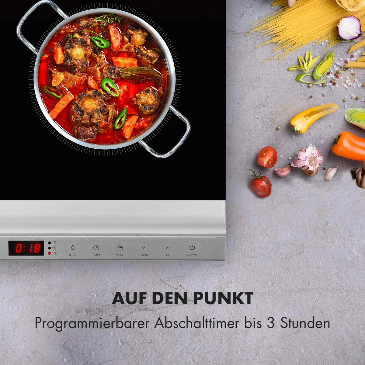 Klarstein MisterCook Kochplatte Infrarot-Kochfeld, Leistungs- und Temperaturstufen, Timer, Touchbedinung, Überhitzungs- und Überspannungsschutz, 1 Kochzone, 2000 Watt, silber