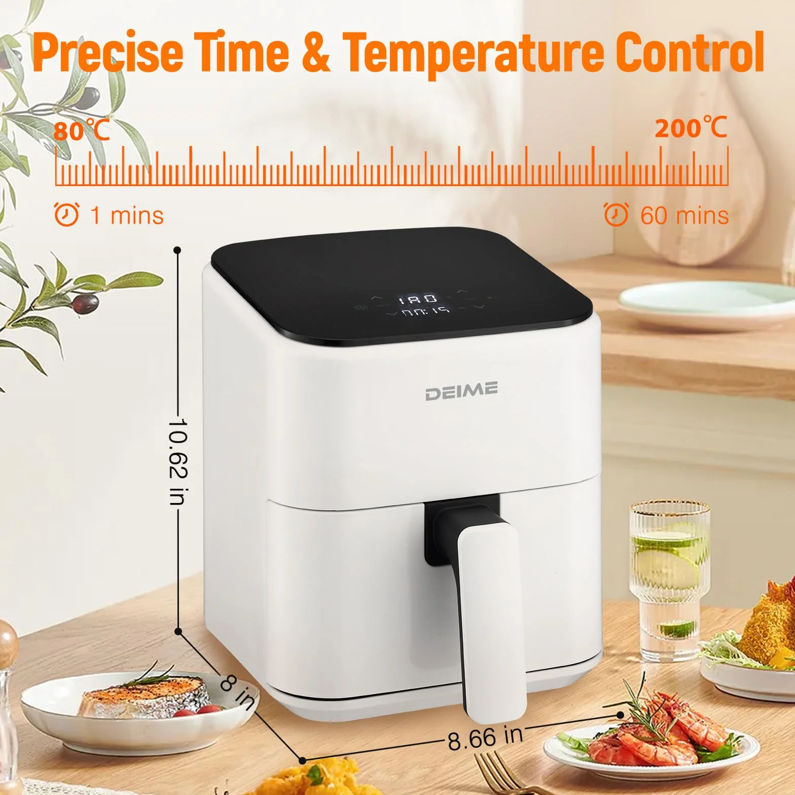 DEIME Heißluftfritteuse 2,5 l, kleiner digitaler Airfryer, platzsparend, kompakt, zum Backen, Aufwärmen, Braten für schnelle und einfache Mahlzeiten, Mini, kompakt und leise, antihaftbeschichtet