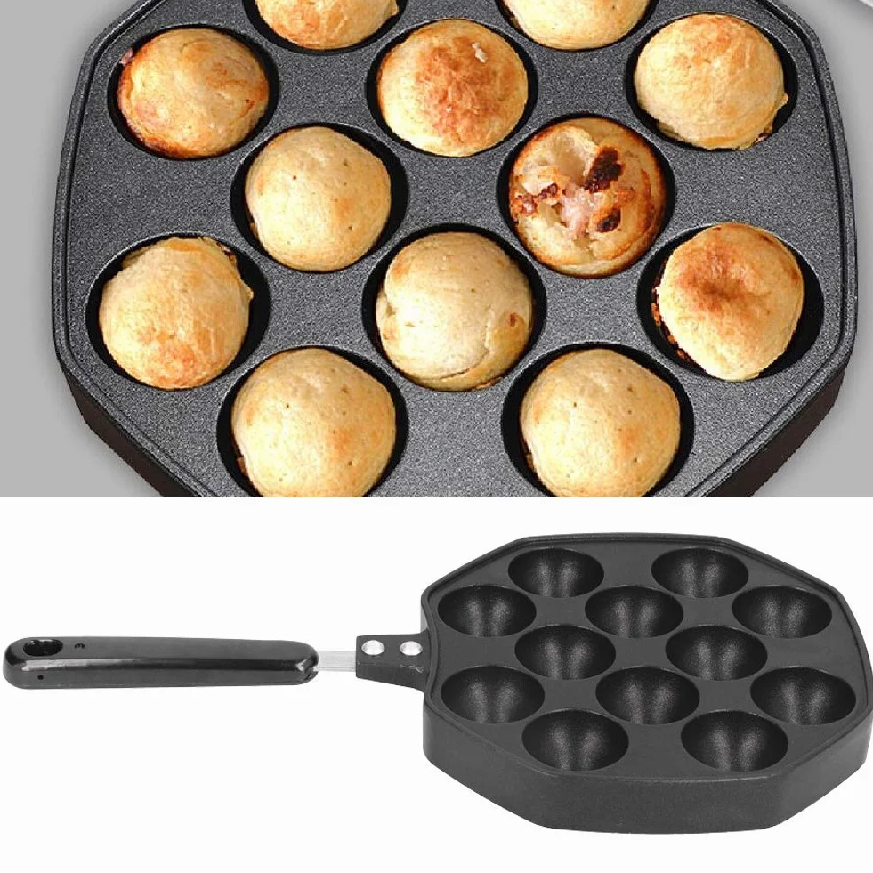 Fdit Aluminium Takoyaki-Pfanne, 34x18x2.5cm 12 Hohlräume Oktopus Kugeln Maker Oktopus-Kugeln Eierpuffer-Backform Werkzeuge für das Kochen zu Hause