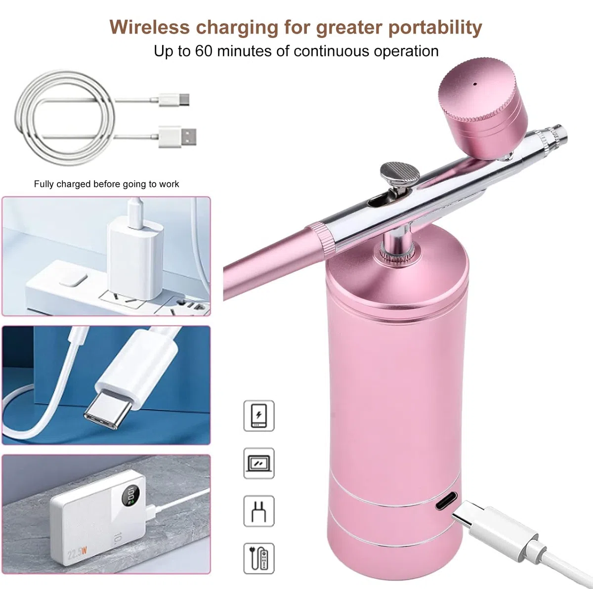 Daakro Wireless Airbrush Set, Portable Handheld Cordless Airbrush Gun, Mini Rechargeable Air Brush for Makeup, Cake Decoration, Tattoos, and Face Painting