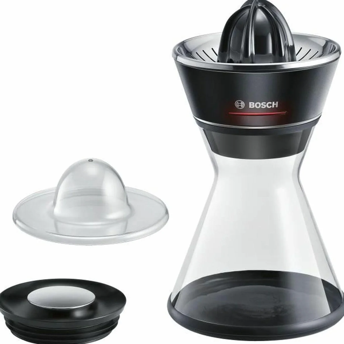 Bosch Zitruspresse VitaStyle Citro MCP72GPB, Universal-Presskegel für kleine und große Früchte, 2-in-1 Entsafter und Zitruspresse, 1,0l Glas-Karaffe, BPA-frei, spülmaschinengeeignete Teile, 40 W