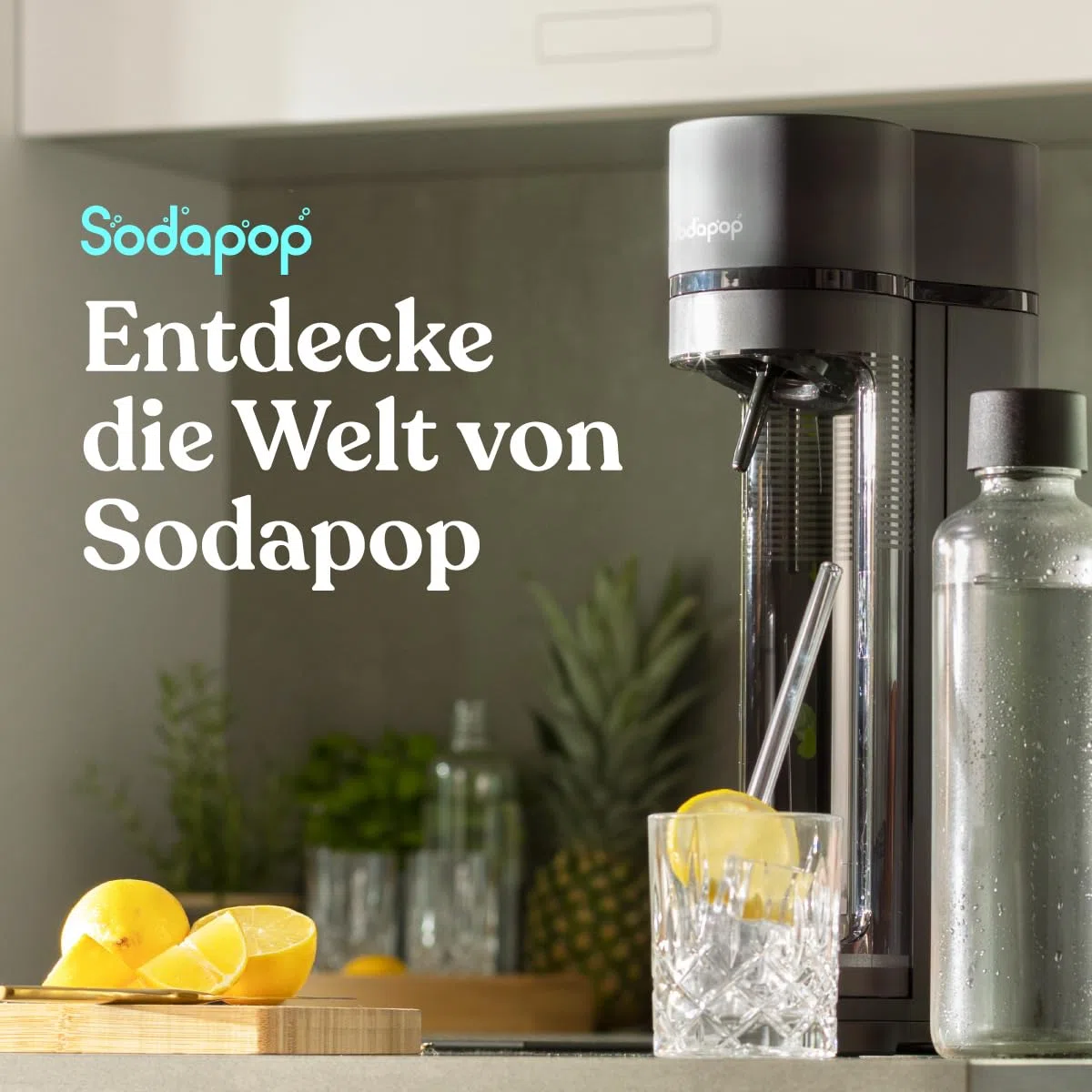 Sodapop Wassersprudler Logan, inkl. 2 Glasflaschen (850 & 600 ml) und 1 PET-Flasche (850 ml), Matt Schwarz, Höhe 42,6 cm, ohne CO₂-Zylinder