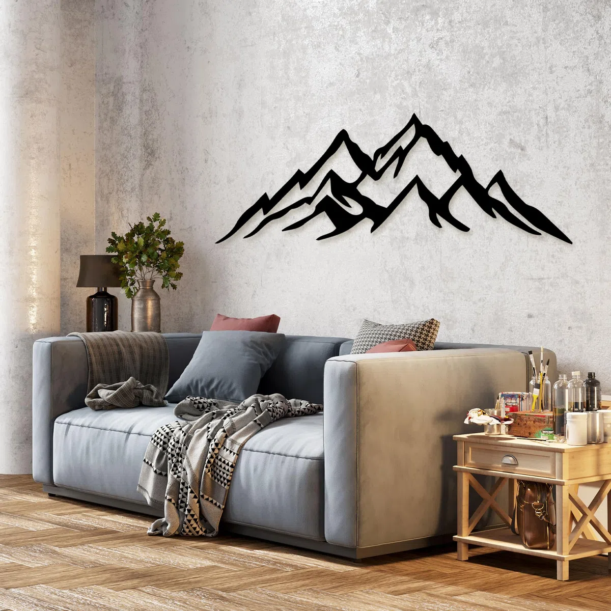 Moderner Berg Metall Wanddekor | 90 x 32 x 0,15 cm Moderner Berg Themed Handmade Metall Wanddekor | Wanddekoration für Heim und Büro (Schwarz, 90 cm x 32 cm)